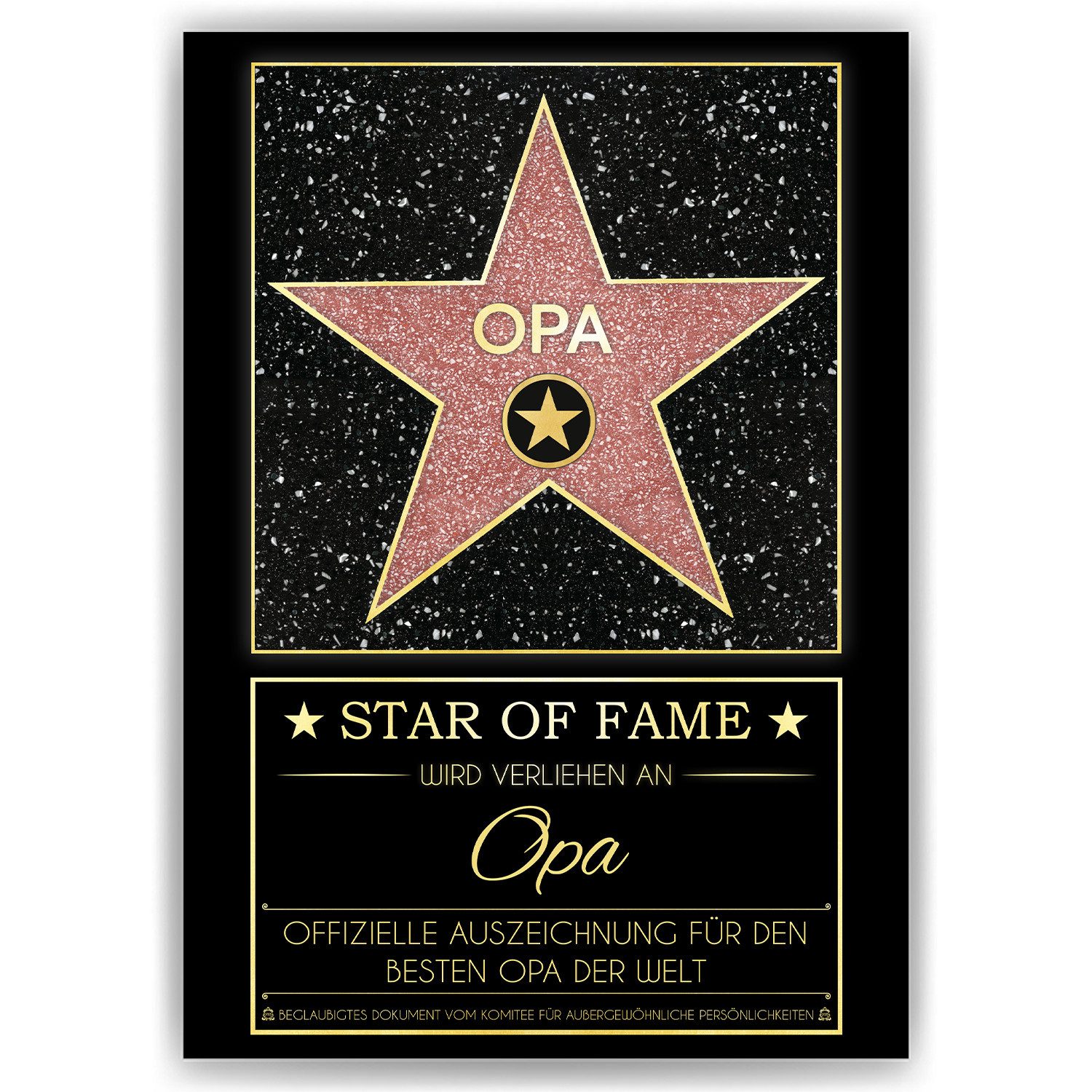 Tigerlino Poster Opa Hollywood Stern Walk of Fame Urkunde Geburtstag Geschenk Vatertag