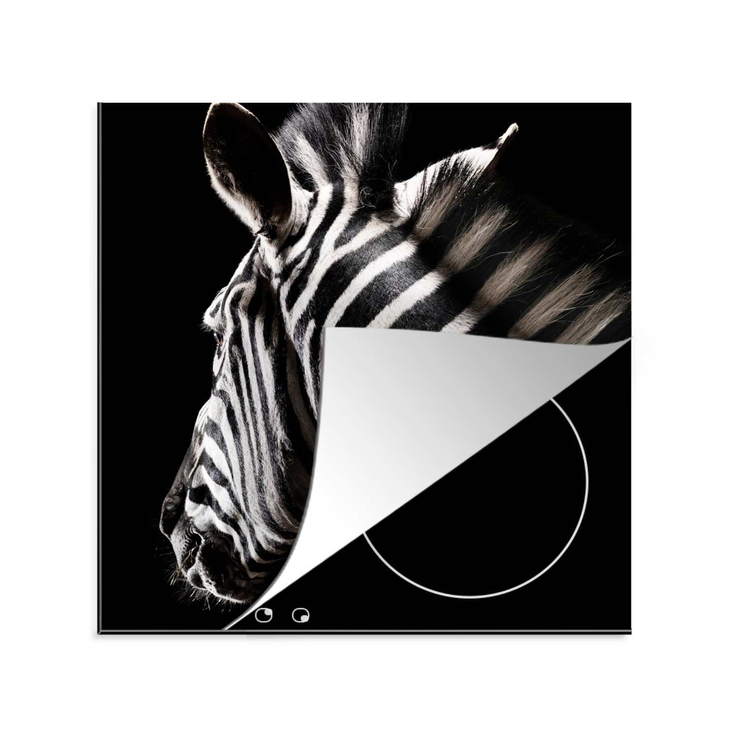 MuchoWow Herdblende-/Abdeckplatte Zebra - Tier - Weiß, Vinyl, (1 tlg), 78x78 cm, Ceranfeldabdeckung, Arbeitsplatte für küche