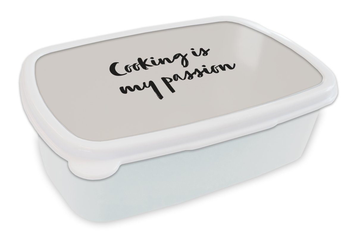 MuchoWow Lunchbox Zitate - Kochen - Sprichwörter - Kochen ist meine Leidenschaft, Kunststoff, (2-tlg), Brotbox für Kinder und Erwachsene, Brotdose, für Jungs und Mädchen weiß