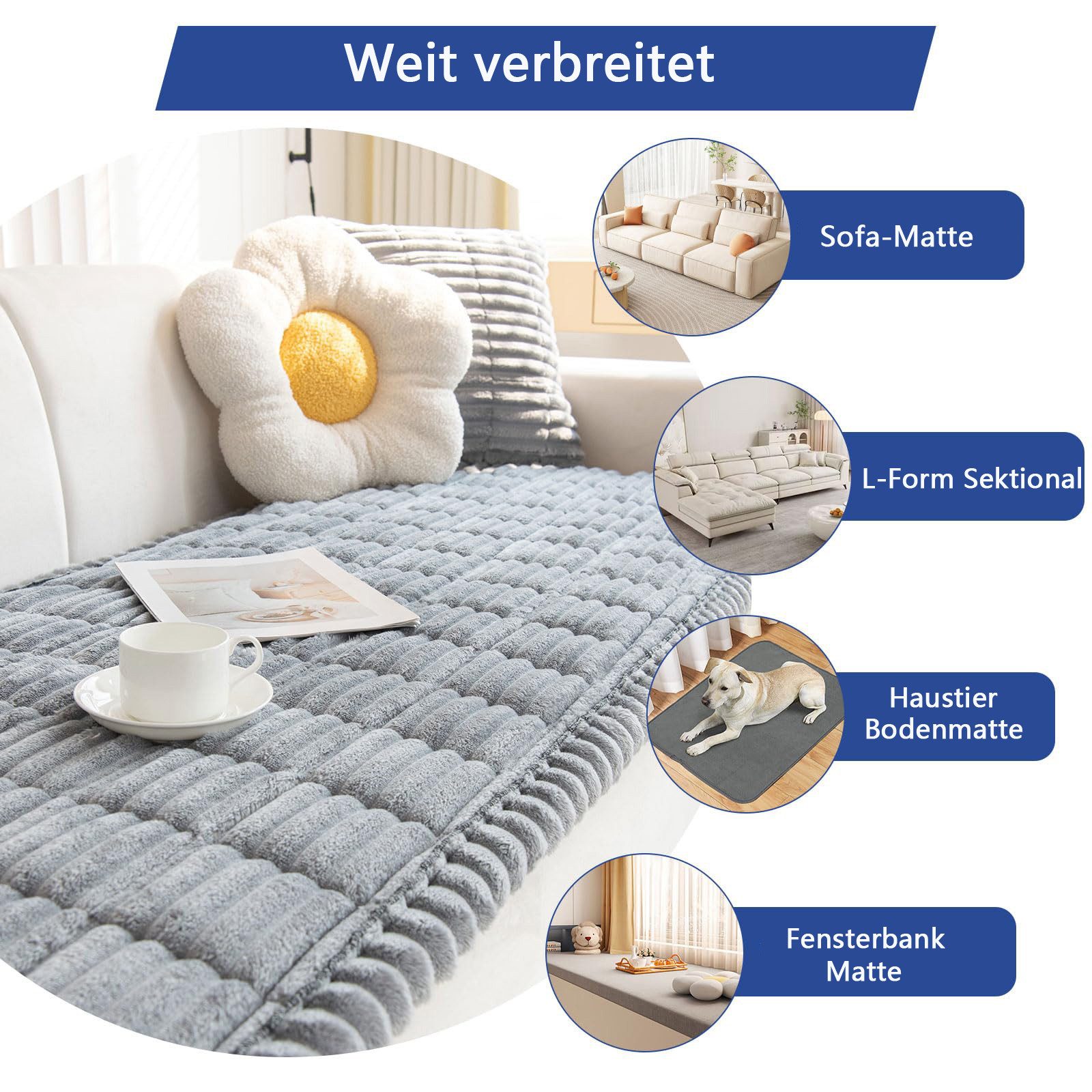 Minicloss Sofaschoner Weiche Flanell Sofa überzug Waschbar - Neue Sitzkissenbezüge, rutschfeste Sofabezug – Bild 3 von 5