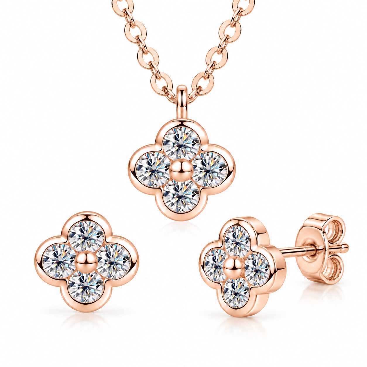 ROUGEMONT Schmuckset Glücksbringer Moissanit Kleeblatt Schmuckset +Echtheitszertifikat, Funkelnder Moissanit