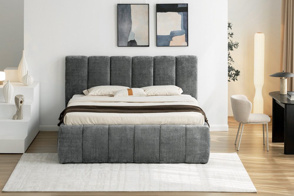 riess-ambiente Boxbett ADLON 180x200cm grau -Chenille, mit Bettkasten, Kopfteil & Lattenrost (Einzelartikel, 1-St), Doppelbett mit Stauraum - ideal für moderne Gäste- und Schlafzimmer