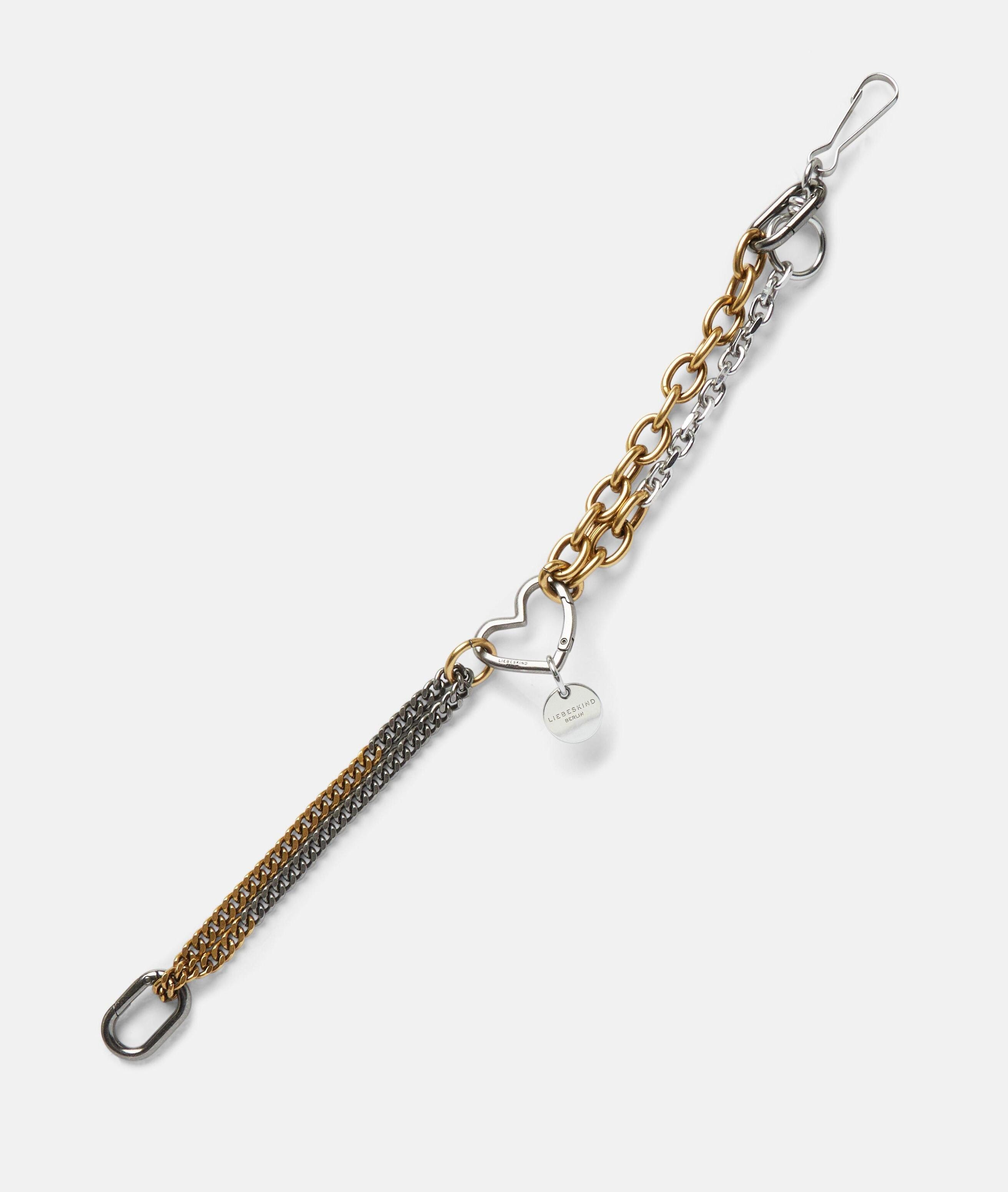 Liebeskind Berlin Schlüsselanhänger Fancy Chain, Zweifarbige Taschenkette mit Herz-Karabiner