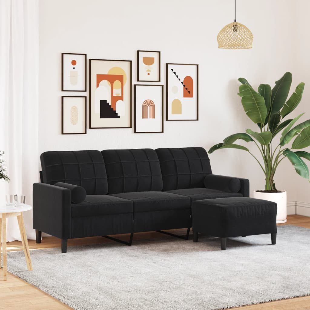 vidaXL Sofa 3-Sitzer-Sofa mit Hocker Schwarz günstig online kaufen