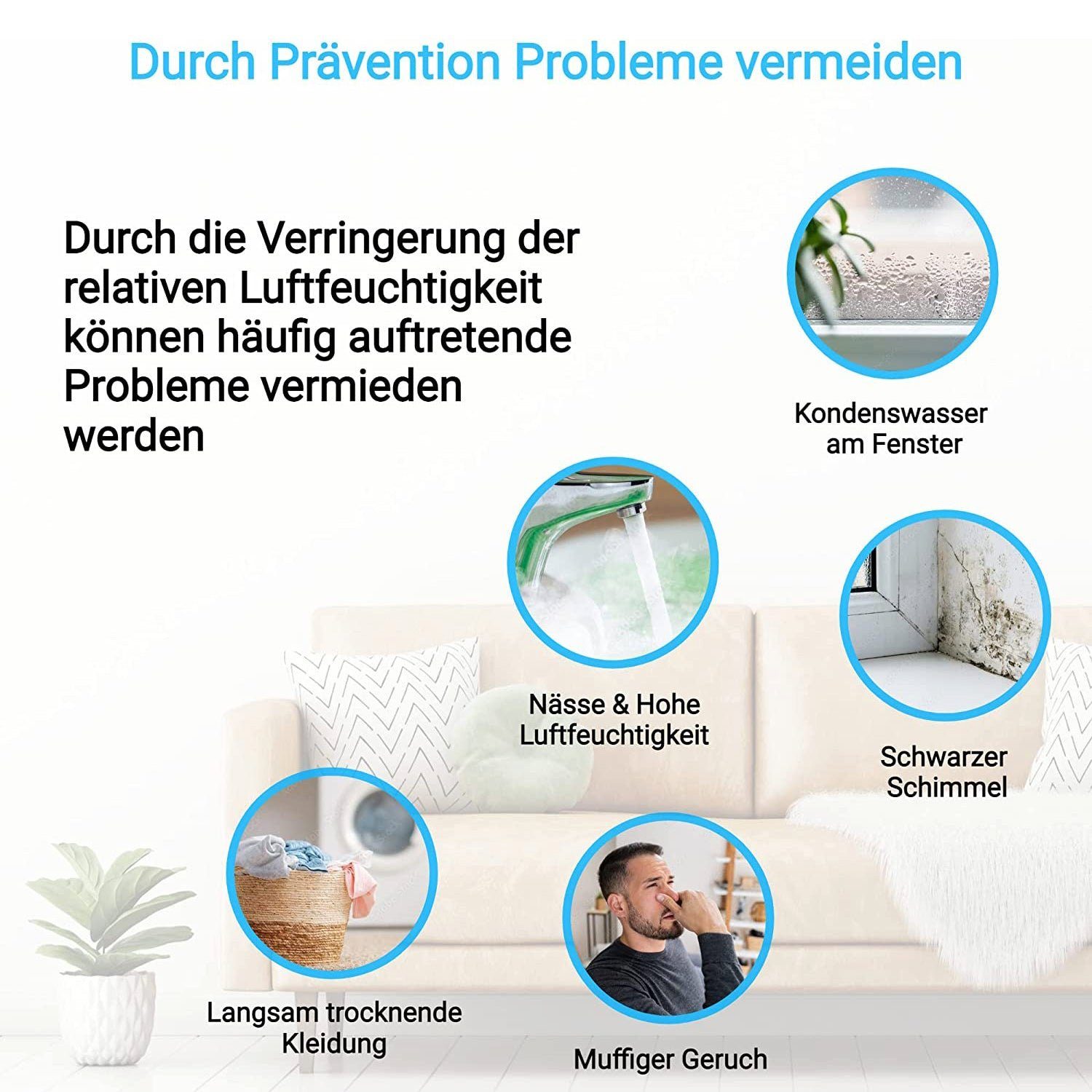 KLAMER Luftentfeuchter Elektrisch 20L, 195m³ Luftumwälzung pro Stunde, 420W starker Raumentf…, Entfeuchtung 20 l/Tag, Timer 1-24h, diverse Modi, Nachtmodus, Feuchtigkeit in 5%-Schritten