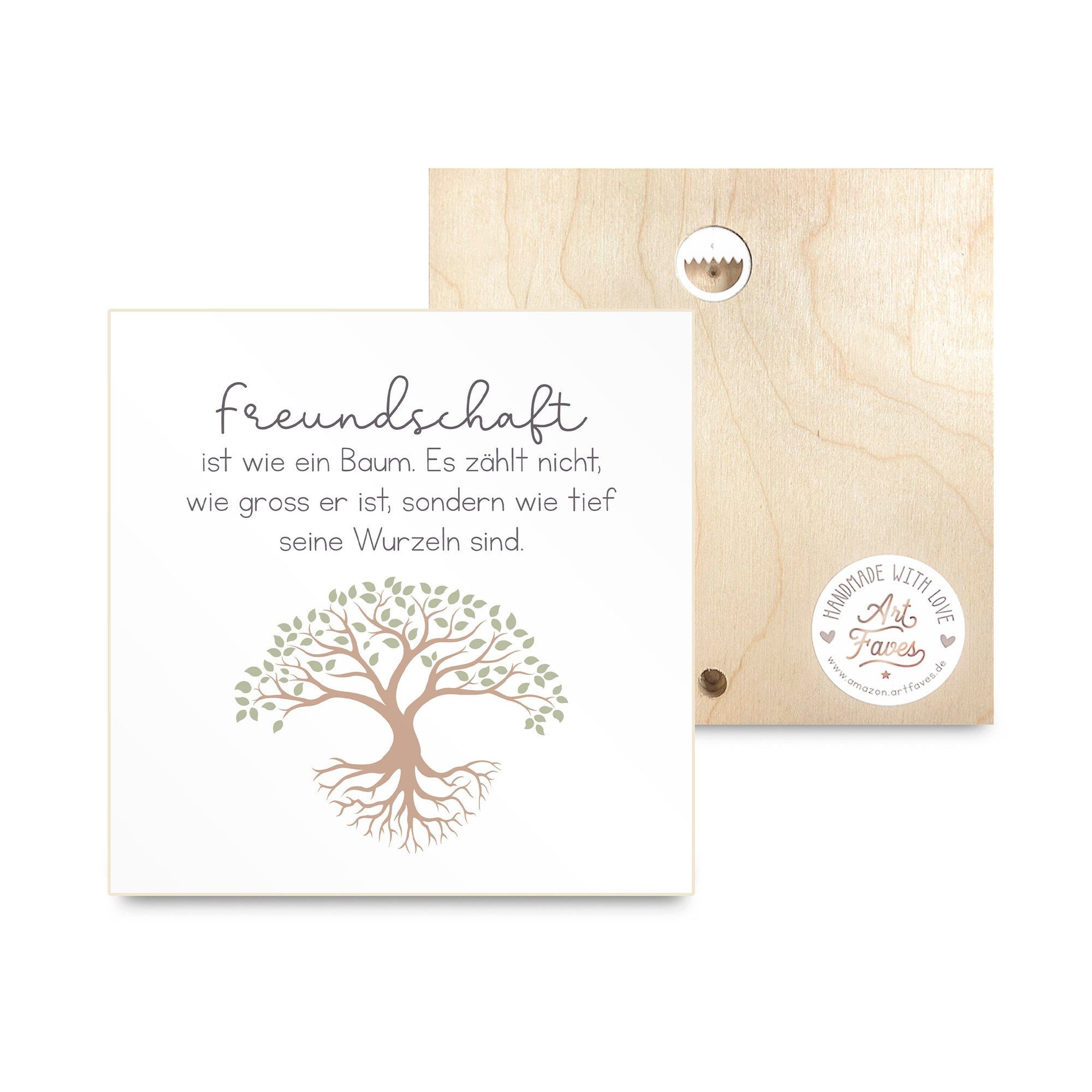 ARTFAVES Holzbild Holzschild mit Spruch - Freundschaft ist wie ein Baum, kleines Dankeschön-Geschenk als Deko
