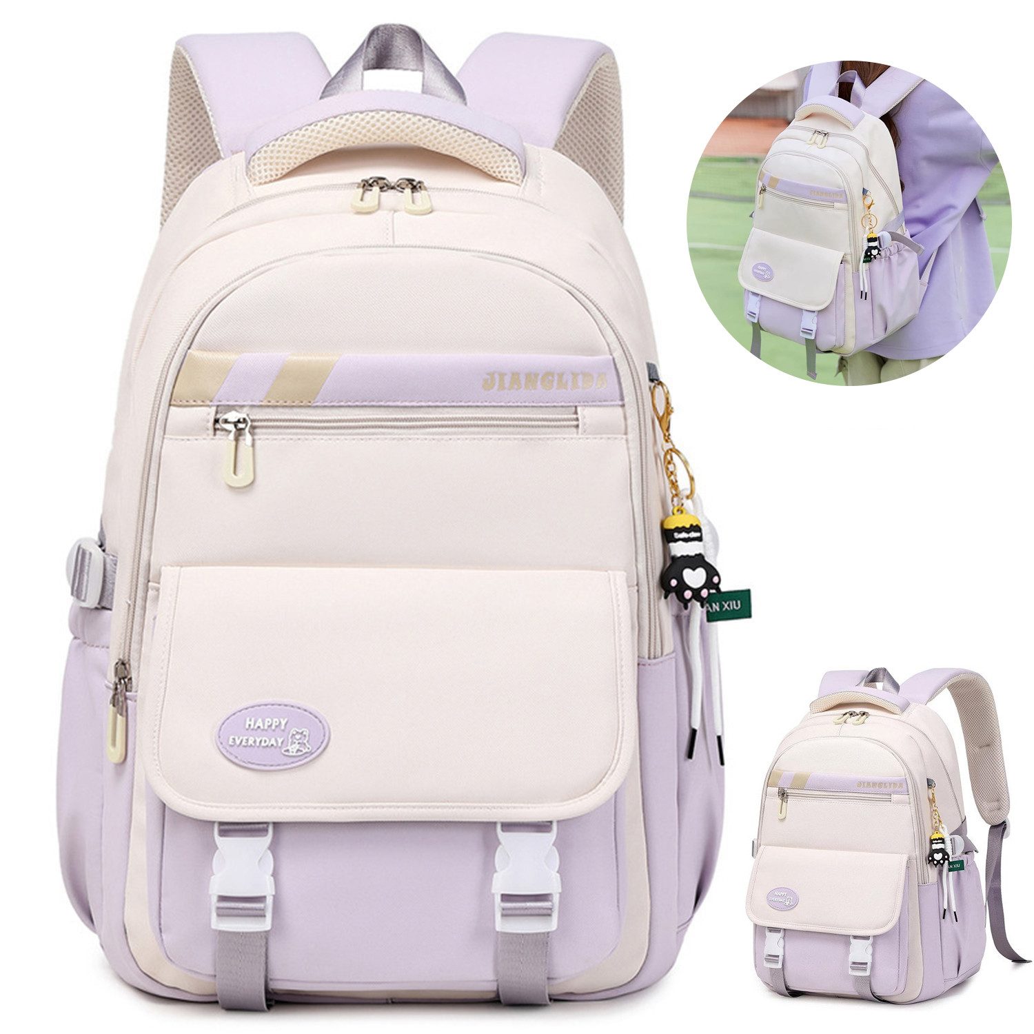 RWEUOQ Schulrucksack Schultasche Teenager urnbeutel Schulranzen Lila (1-tlg., Ergonomisch gepolsterte Schultergurte), Neuesten Wasserdichte Rucksack mit doppelter Reißverschluss