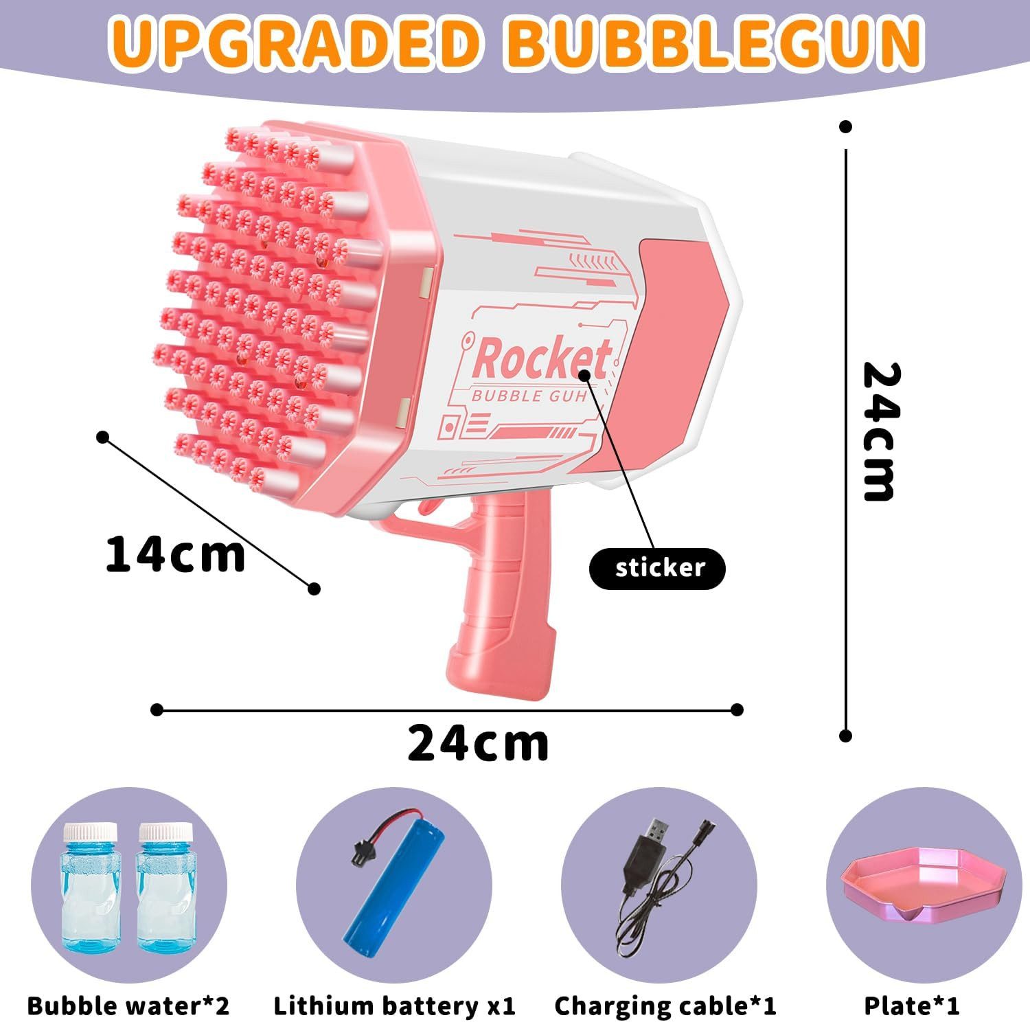 Diyarts Seifenblasenpistole, mit 69 Düsen, Wiederaufladbarem Akku und Zubehör