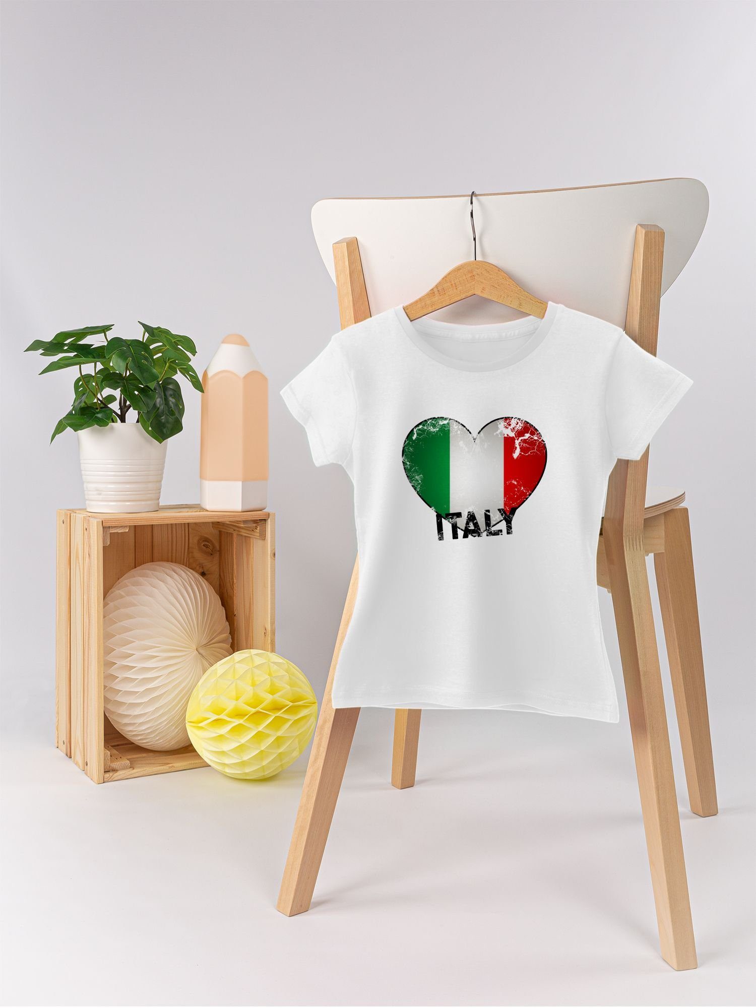 Italien T-Shirt Herz Länder Wappen 1 Vintage Weiß Kinder Shirtracer