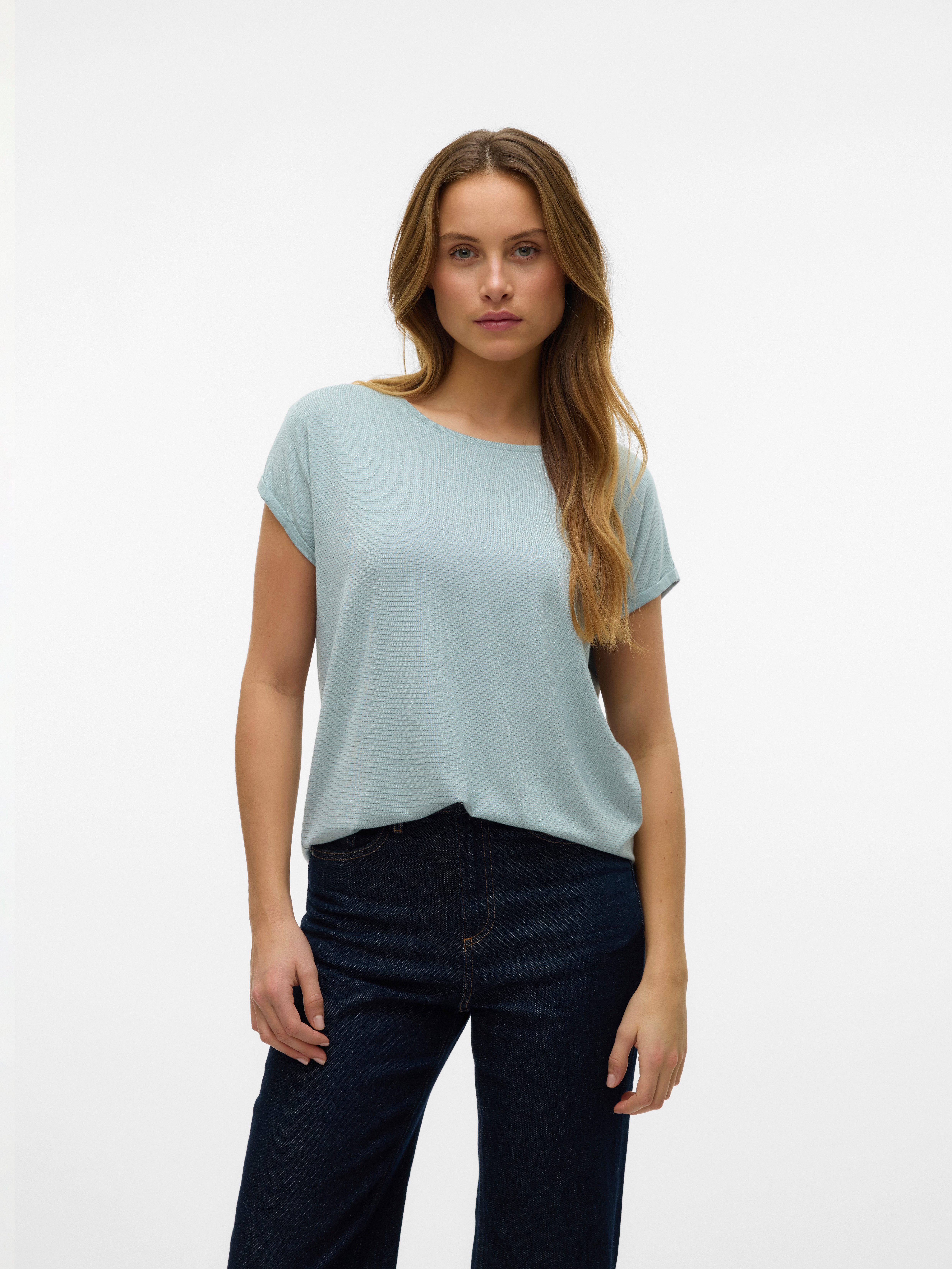 Vero Moda Rundhalsshirt VMLAVA PLAIN SS TOP LUREX STRIPE Viskosemischung, l günstig online kaufen