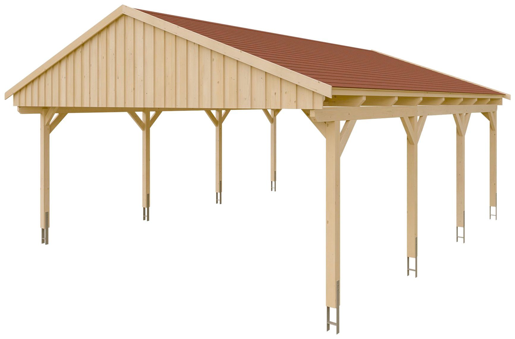 Skanholz Doppelcarport Fichtelberg, mit cm 618x808 BxT: Schindeln roten Einfahrtshöhe, cm, 574