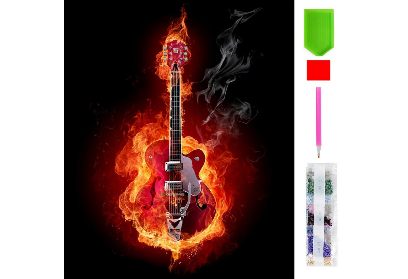 Thumbnail - LA CUTE Malen nach Zahlen 5d Diamond Painting Brennende Gitarre Malen nach Zahlen 30x40cm (Komplettset für 5D Diamond Pa...