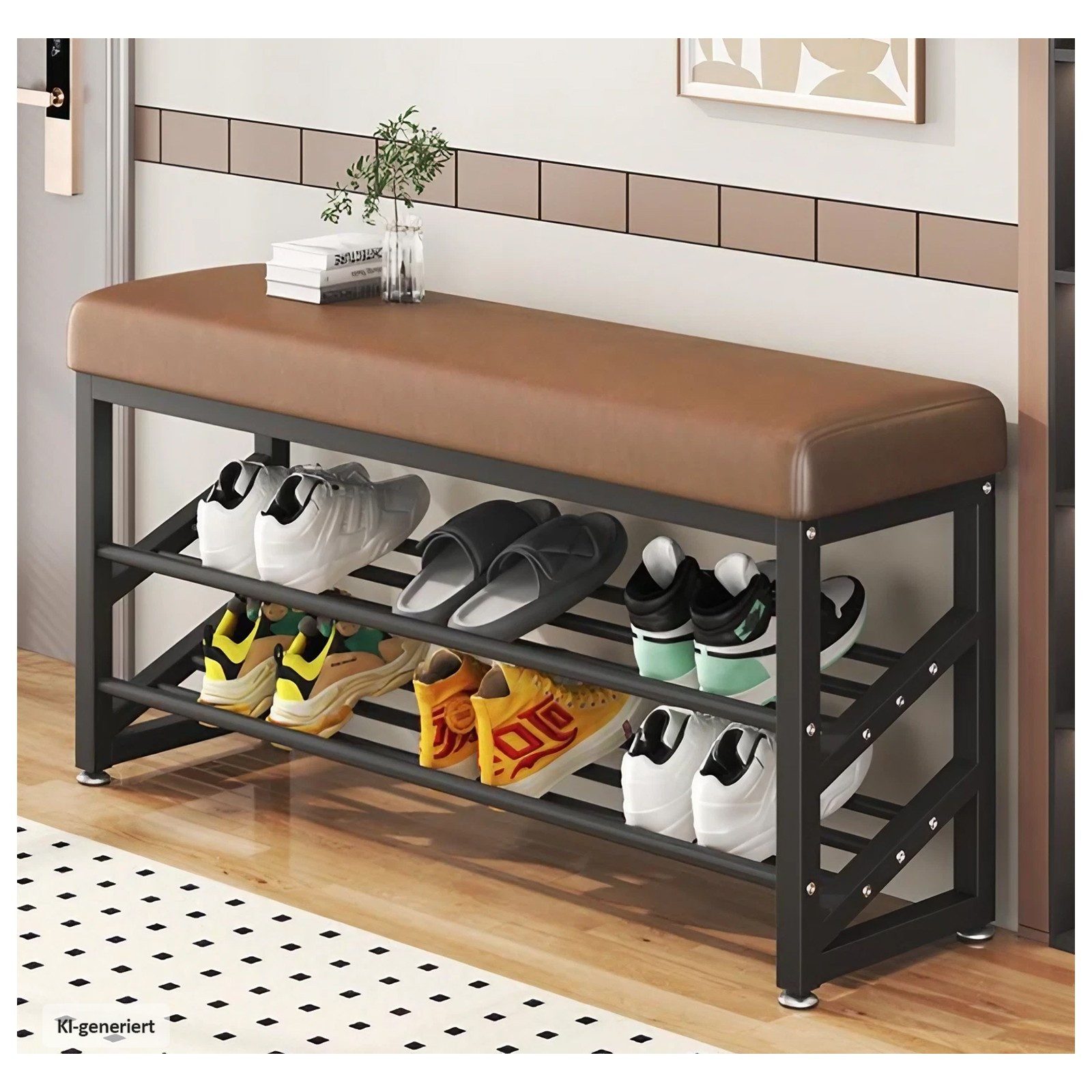 HTI-Living Schuhregal Metall 2 Ebenen mit Sitzkissen Braun, 1 Stück 1-tlg., Schuhbank