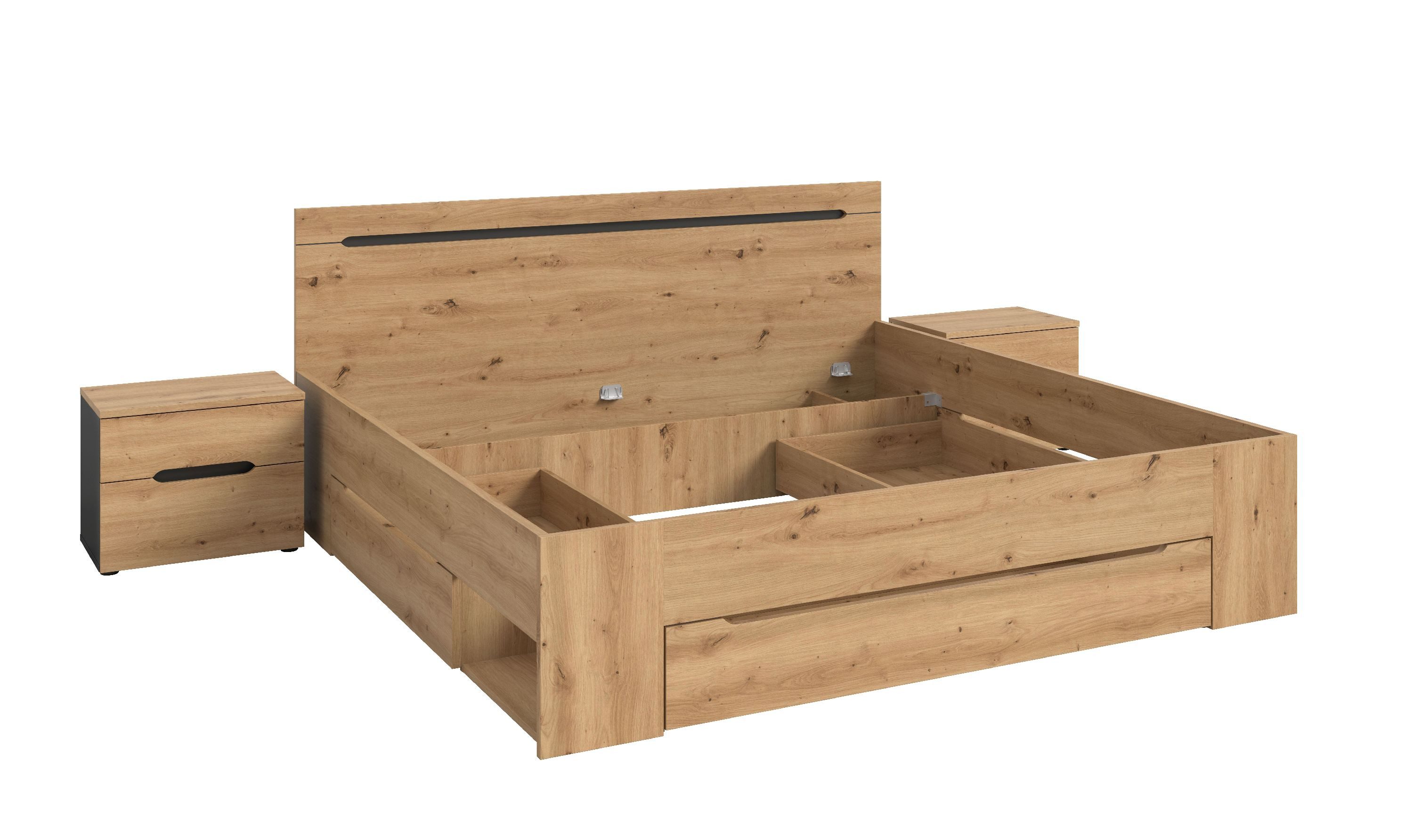 xonox.home Schlafzimmer-Set Canu, (3tlg. Set inkl. Nachtkommoden, Bett 180X200), Basalt grau Nachbildung Melamin beschichtet modern 284x87x205 cm