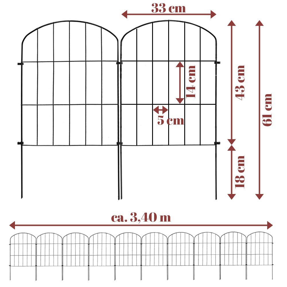 Skcoipsra Gartenzaun Mit Tor – 3,6 M Lang, 80 Cm Hoch – Dekorativer Metallzaun Für Garten & Terrasse