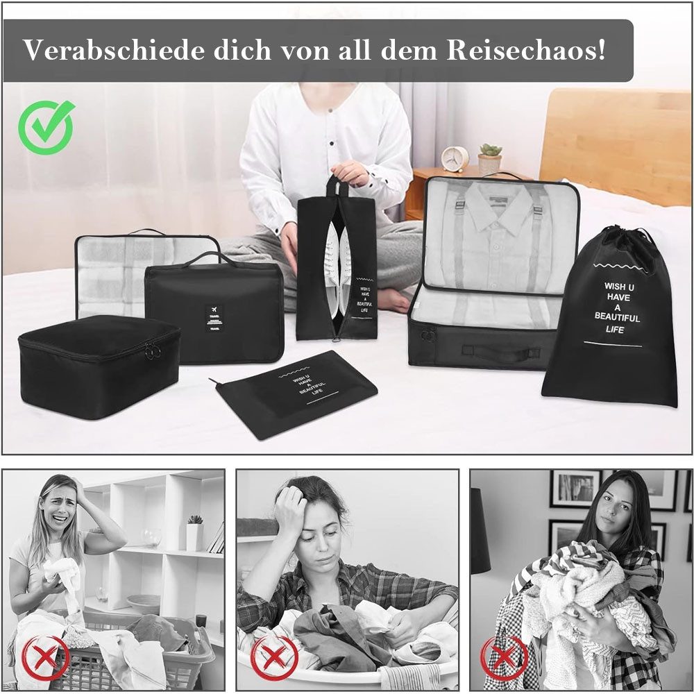 TUWENA Kofferorganizer Koffer Organizer Set 9-teilig, Reise Kleidertaschen mit Waschbecher, Verpackungswürfel mit Kosmetiktasche, Schuhbeutel, Cubes, Reisezubeh – Bild 5 von 5