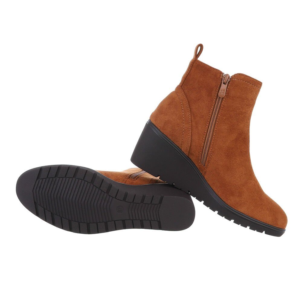 Ital-Design Damen Freizeit Keilstiefelette Keilabsatz/Wedge Keilstiefeletten in Camel