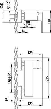 Calmwaters Duscharmatur Modern Square 2 (Wasserhahn Dusche, Duscharmatur) Einhebelmischer, Brauseabgang unten in ½, Chrom, Messing, 11PZ2556