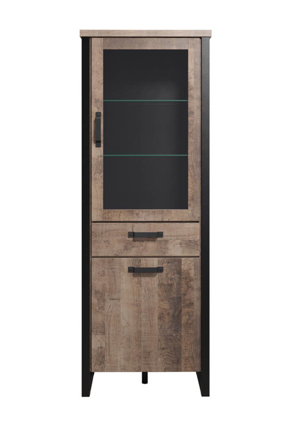 trendteam Vitrine Emile Vitrinenschrank 2 Türen, 1 Schublade, EicheT (1-St)