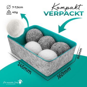 Tridono Trocknerball Das Verrückte Schaf Trocknerbälle Nachhaltige Dryer Balls für Wäschetrockner 6er Set weiße Filzbälle aus 100% Schafwolle mit Aufbewahrungsbox Natürlicher Weichspüler-Ersatz.