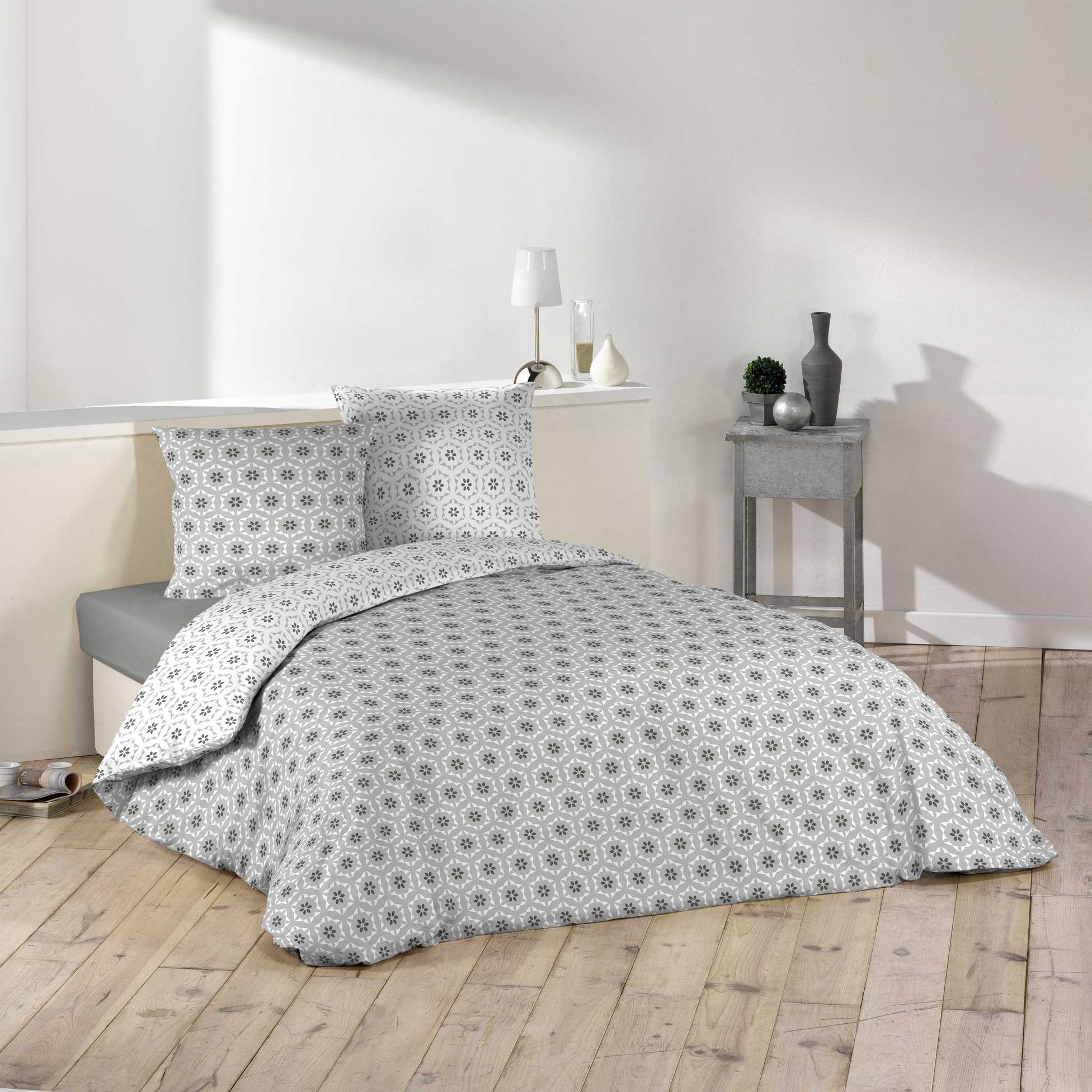 Bettwäsche, dynamic24, Polyester, 3 teilig, 3tlg Bettwäsche 240x220  Wendebettwäsche Kissen Bettbezug Bezug Set grau weiß