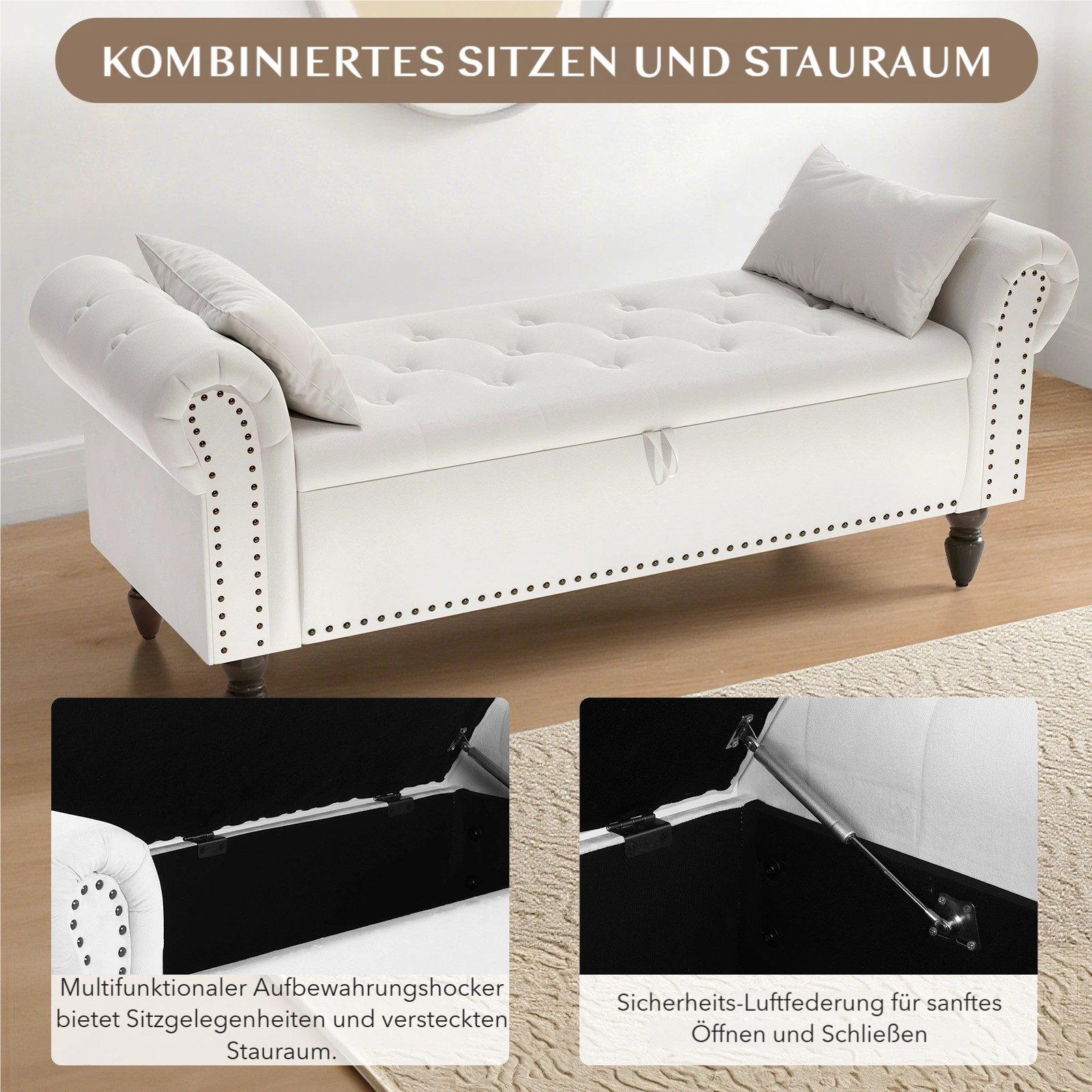 TLGREEN Bettbank Doppelter Hocker mit Stauraum, (Samt,Eleganz und Komfort mit Stauraum), Multifunktionsbank für Wohnzimmer,Schlafzimmer