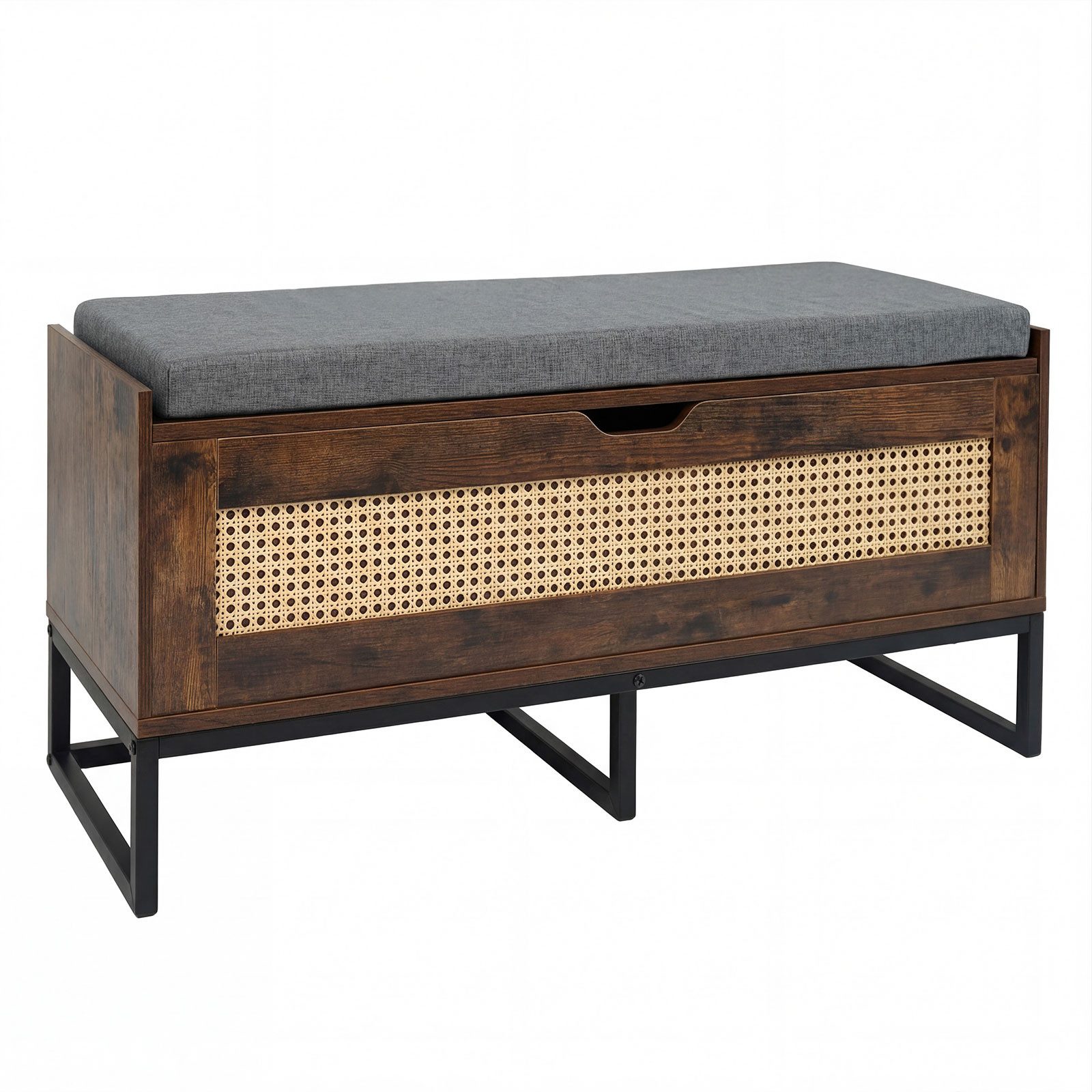 COSTWAY Schuhbank, mit gepolstertem Sitzkissen und Stauraum, Klappdeckel Rattan