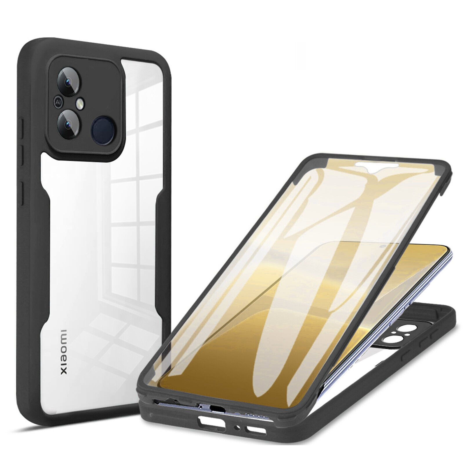 betterfon Handyhülle für Xiaomi Redmi 12C 2-teiliges 360° TPU Schutzcase, Rundumschutz mit integrierter Displayabdeckung und klarer Sicht