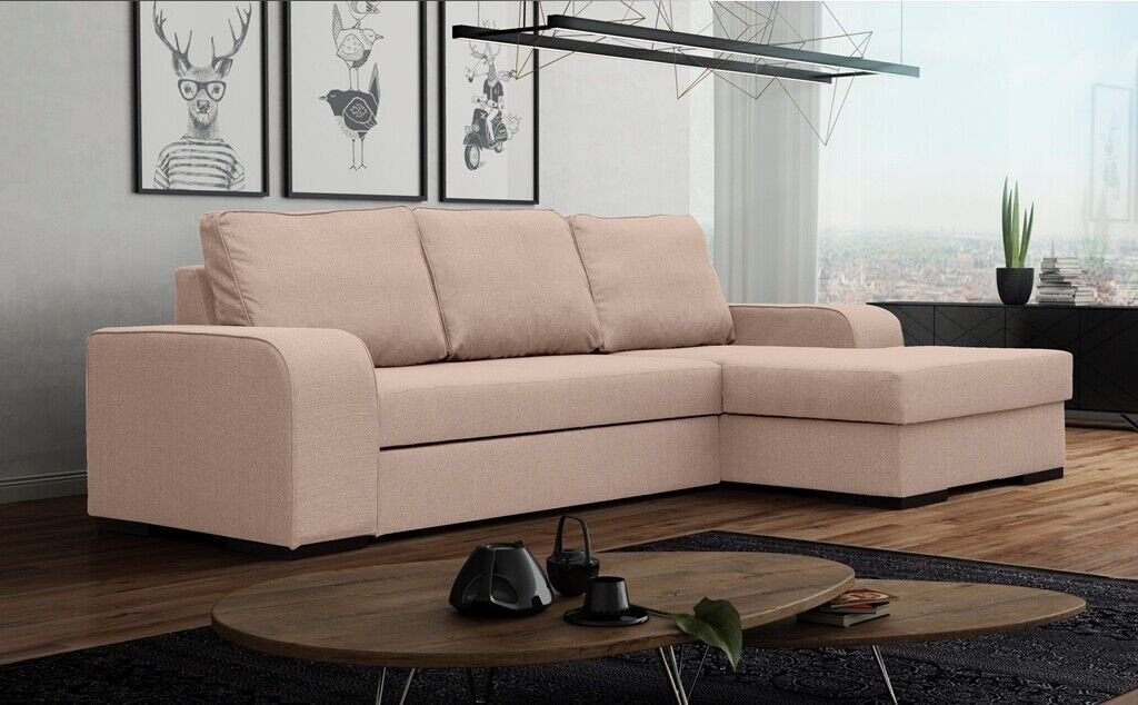 JVmoebel Ecksofa Schlafsofa Eck Sofa Neu, Bettfunktion Eck Garnitur Rosa Couch Bettfunktion Mit Polster