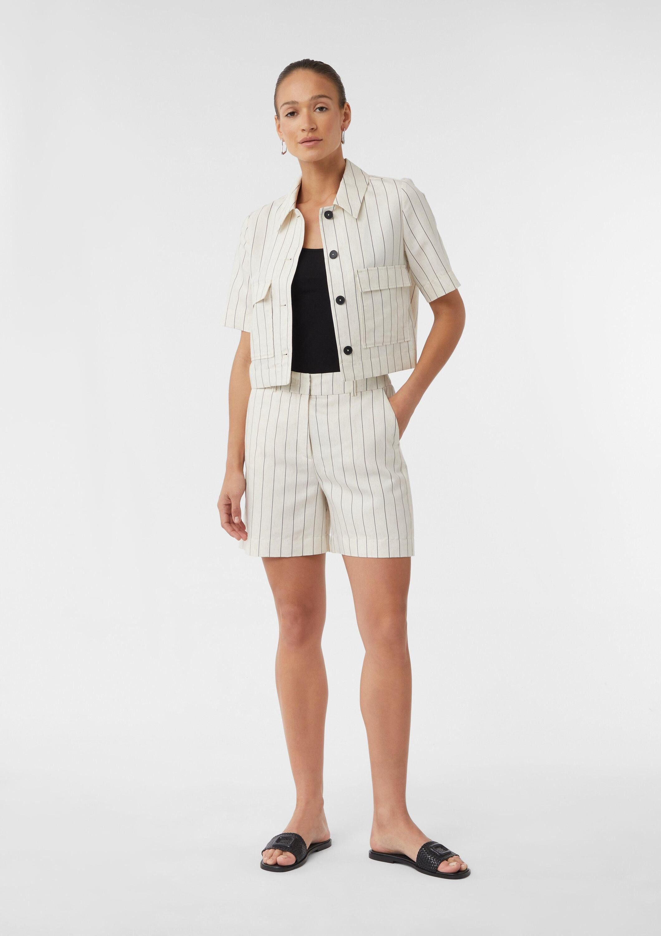 comma Hemdjacke Indoor-Jacke Kurzärmeliges Leinenmix-Overshirt im Boxy Fit