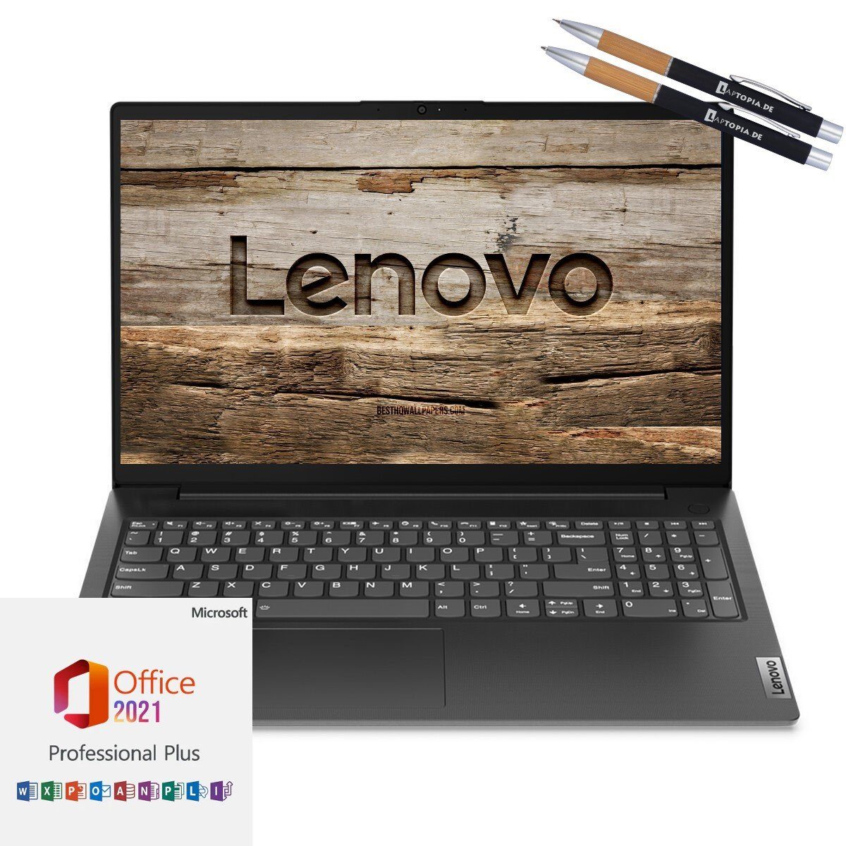 Lenovo V15-IJL, 16GB RAM, Notebook (39,00 cm/15.6 Zoll, Intel Celeron  N4500, Intel UHD Grafik, 0 GB HDD, 256 GB SSD, Windows 11 Pro und inkl.  Microsoft Office 2021 Professional)