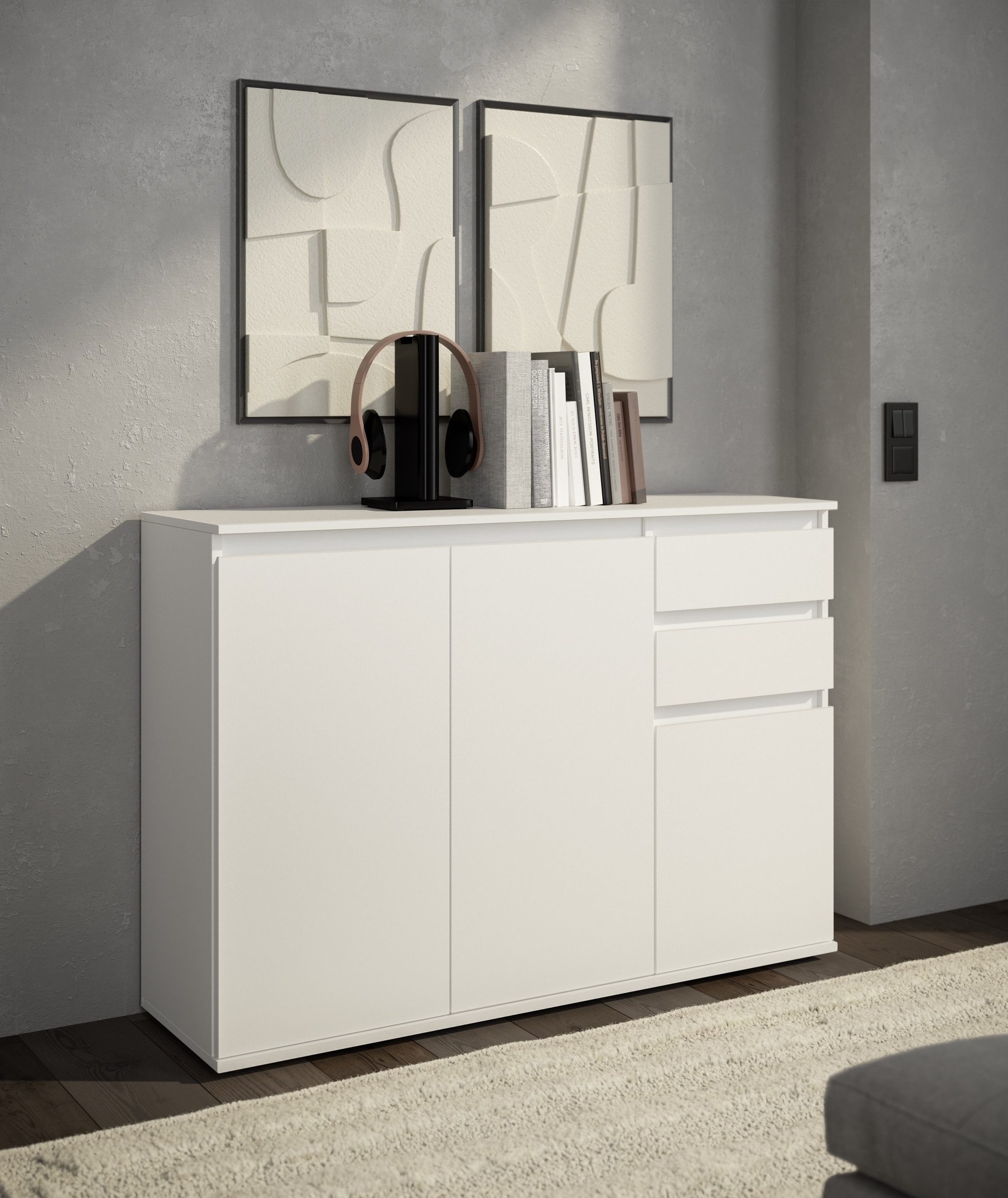 PREISBRECHER Sideboard Brest, 3 Türen, 2 Schübe, in weiß - 119x84x35cm (BxH günstig online kaufen
