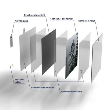DEQORI Glasbild 'Tannenspitzen im Nebel', 'Tannenspitzen im Nebel', Glas Wandbild Bild schwebend modern