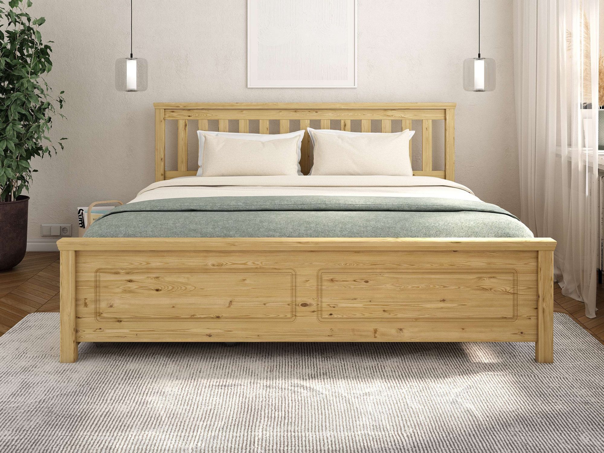 OTTO home Bett Fredegard, skandinavischer Stil, vielseitig kombinierbar, 2 Breiten (180er oder 140er Breite), Sprossen am Kopfteil, mit Lattenrost, Kassettenoptik