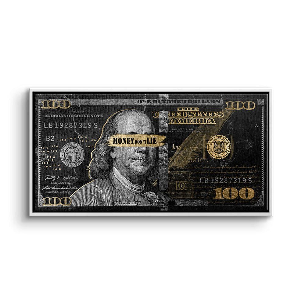 Lie Wandbild Money dont in Rahmen DOTCOMCANVAS® Leinwandbild, Dollar Premium schwarz - weißer gold