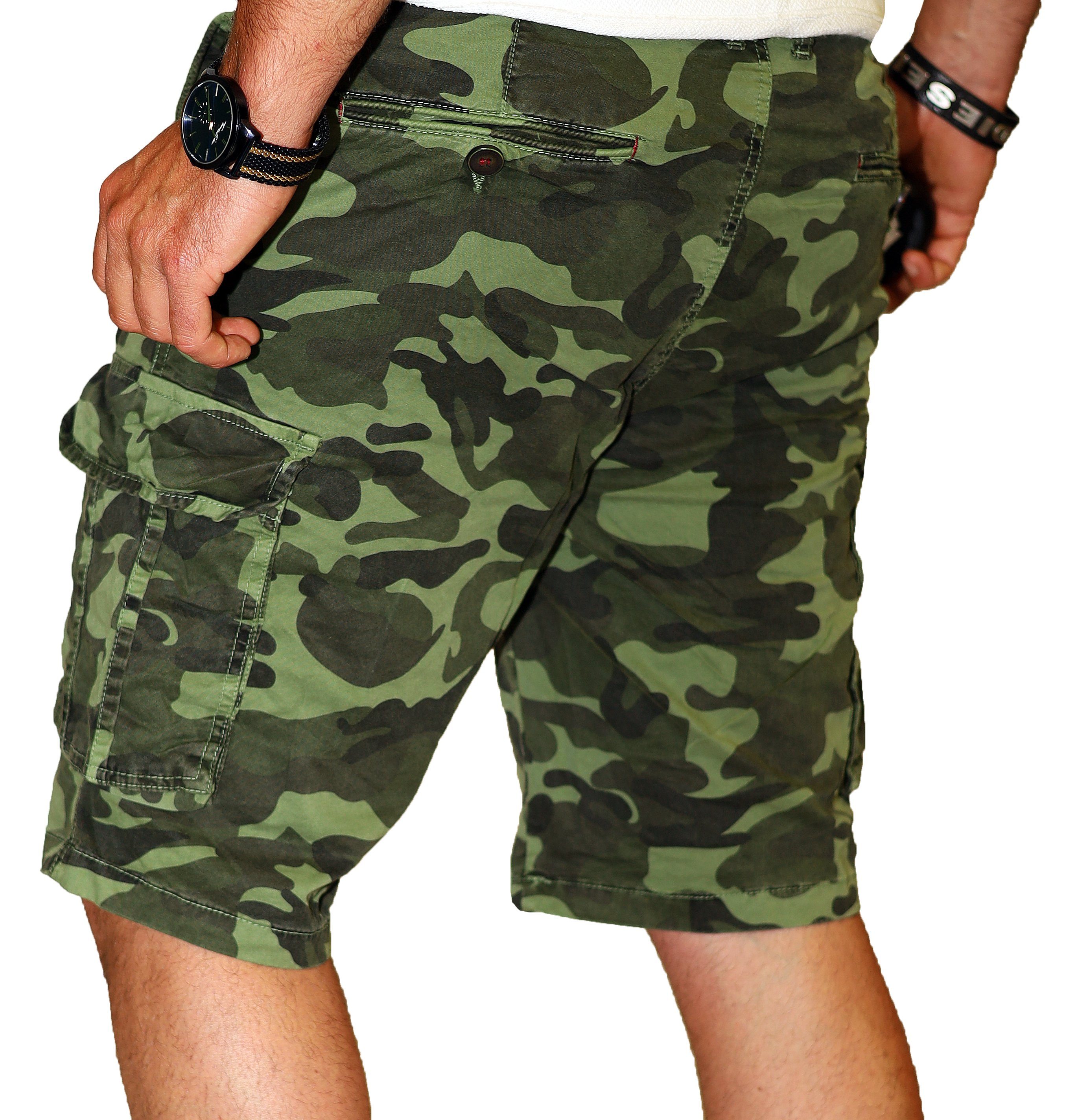 kurze Short 100% Cargoshorts Set RMK Army Baumwolle Hose Bermuda Camouflage Tarn aus Grün Herren in Tarnfarben,