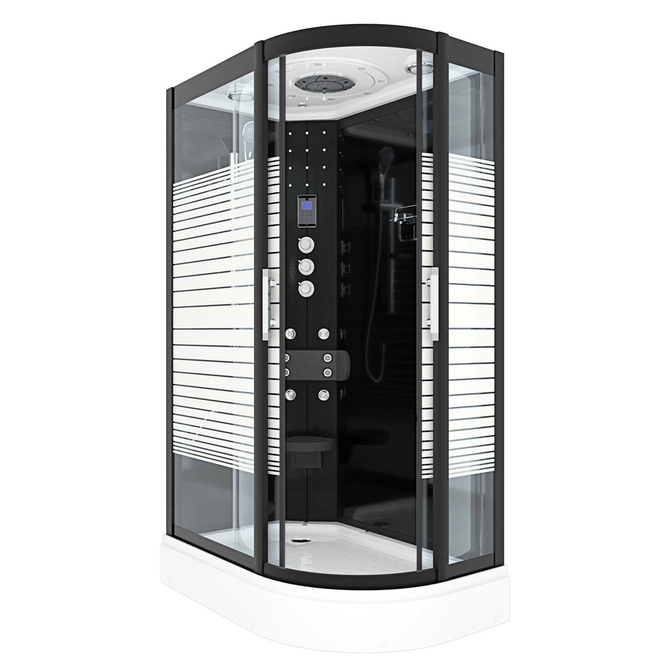 AcquaVapore Komplettdusche Duschkabine Dusche D30-73M1R Schwarz 80x120, Sicherheitsglas ESG, inklusive Duschwanne