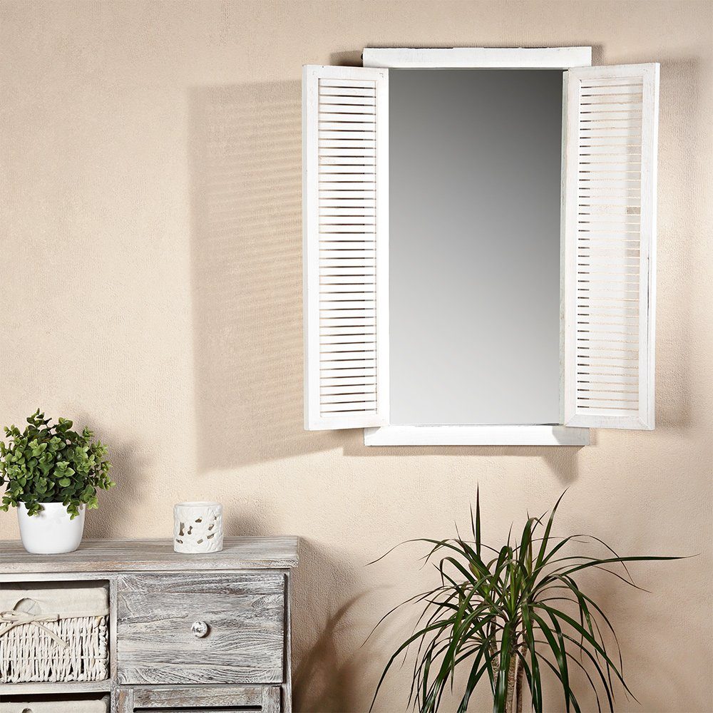 Mucola Wandspiegel Wandspiegel Spiegel Dekospiegel Fensterladen Ablage Shabby Weiß Braun Weiß | Weiß