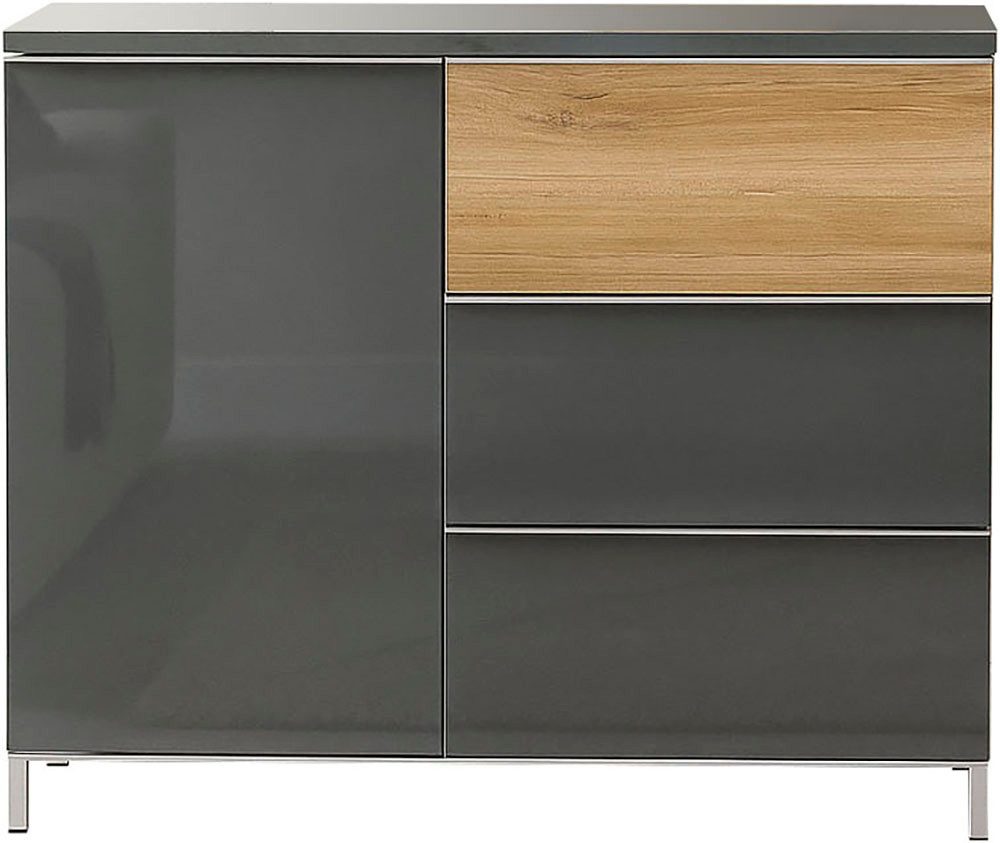 OTTO home Sideboard Onyx, Kommode mit 3 Schubladen und 1 Tür, UV Lackierung Hochglanz (FSC®-zertifizierter Holzwerkstoff; Made in Europe), Kombikommode mit Soft-Close-Funktion, Maße (B/T/H) 106/45/88cm