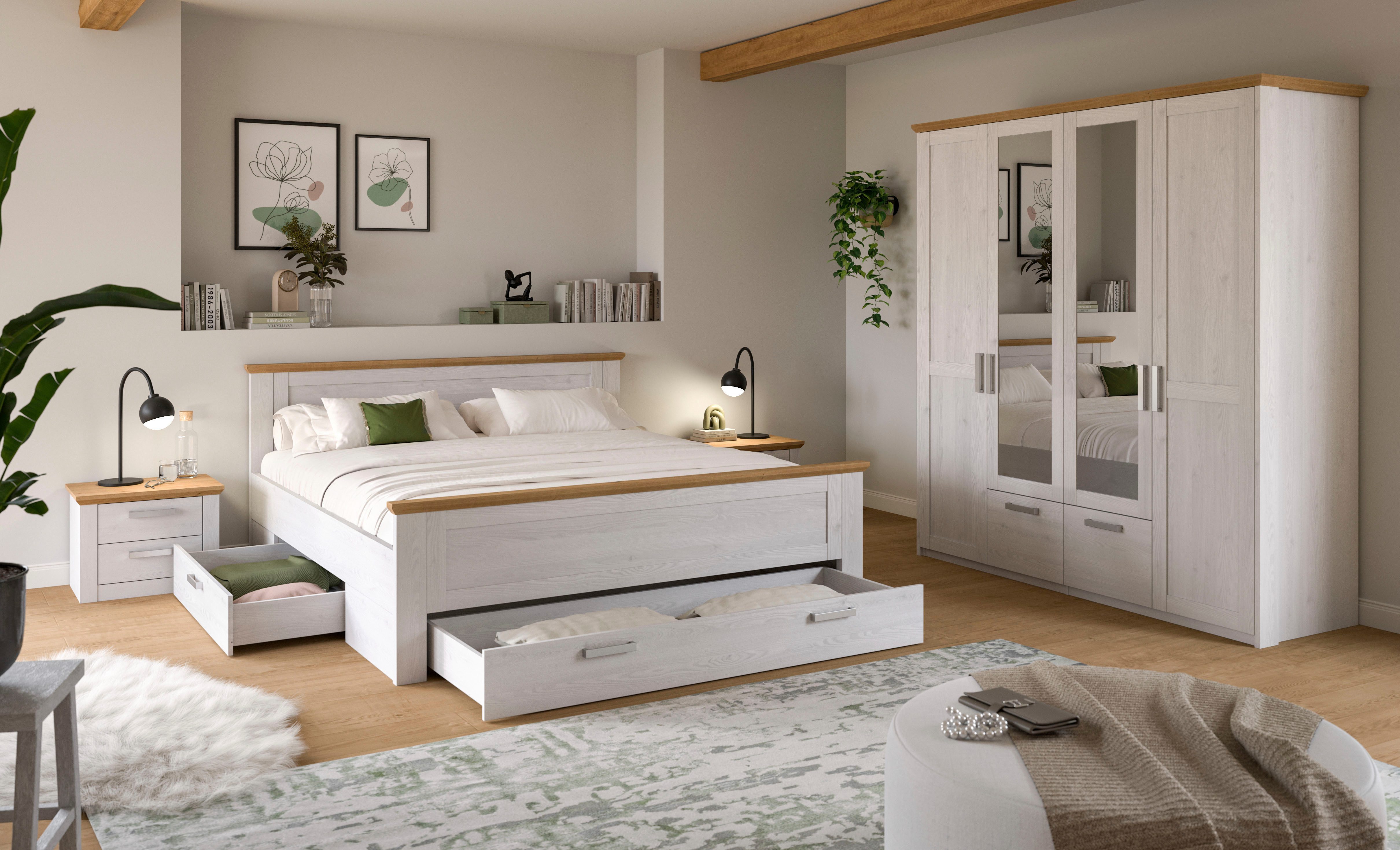 Home affaire Schlafzimmer-Set COSENZA, 4-teilig, Kleiderschrank, Bett & 2x Nachttische, (4-tlg., Matratzengröße 180x200 cm, viel Stauraum, ohne Lattenrost & Mat – Bild 5 von 5