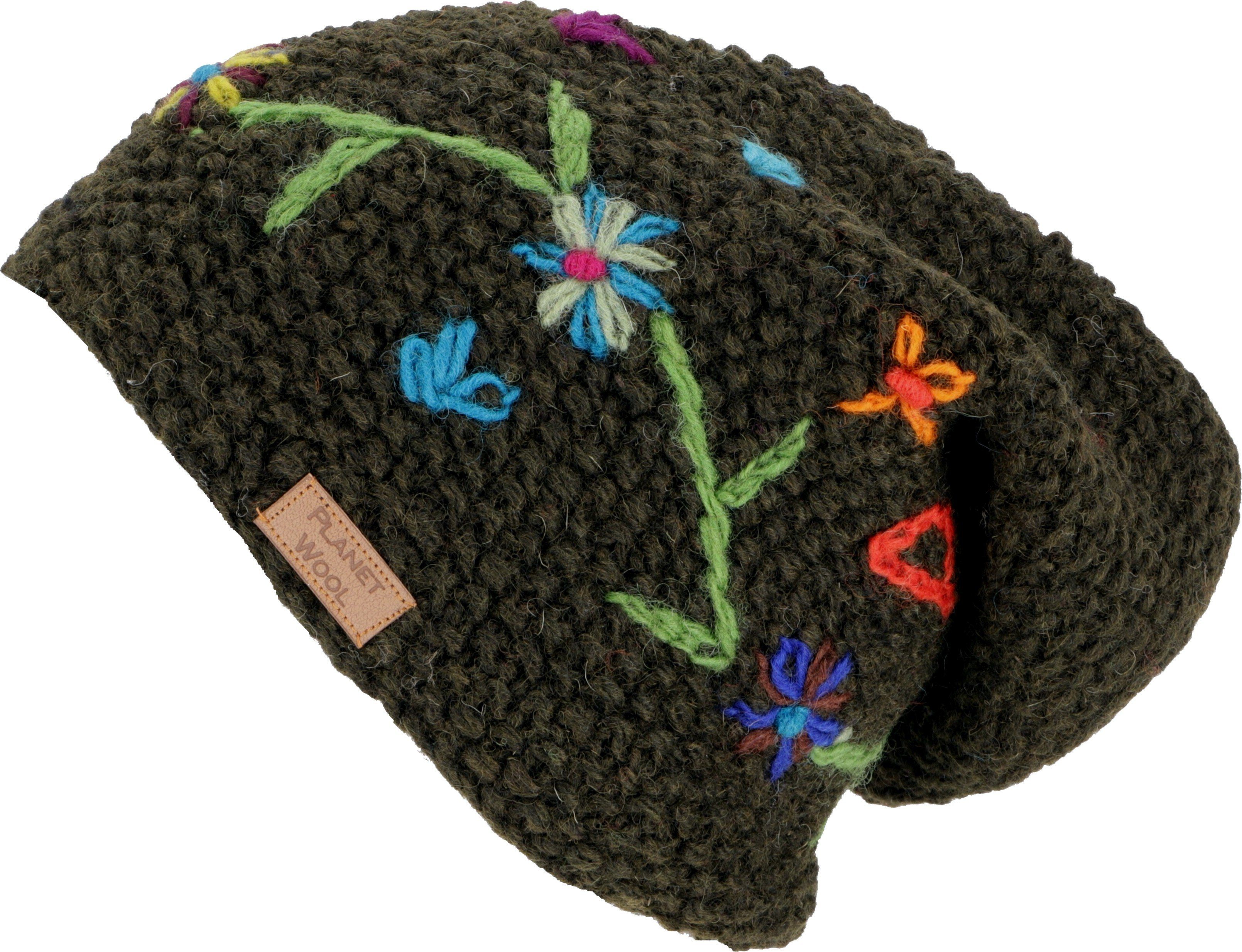 Guru-Shop Strickmütze Beanie Mütze, bestickte Strickmütze,..