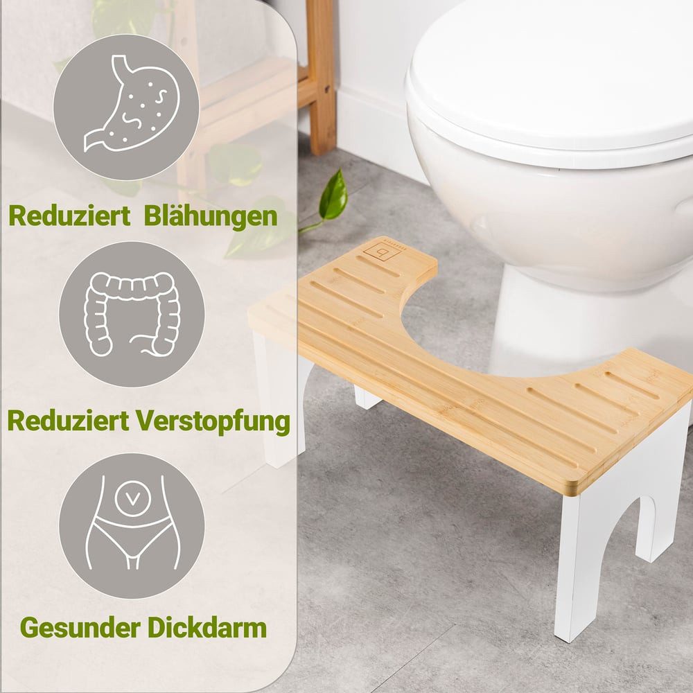 Benkstein Fußhocker Bambus Toilettenhocker Erwachsene, WC Hocker Toilette Tritthocker klappbar Holz – Bild 4 von 5