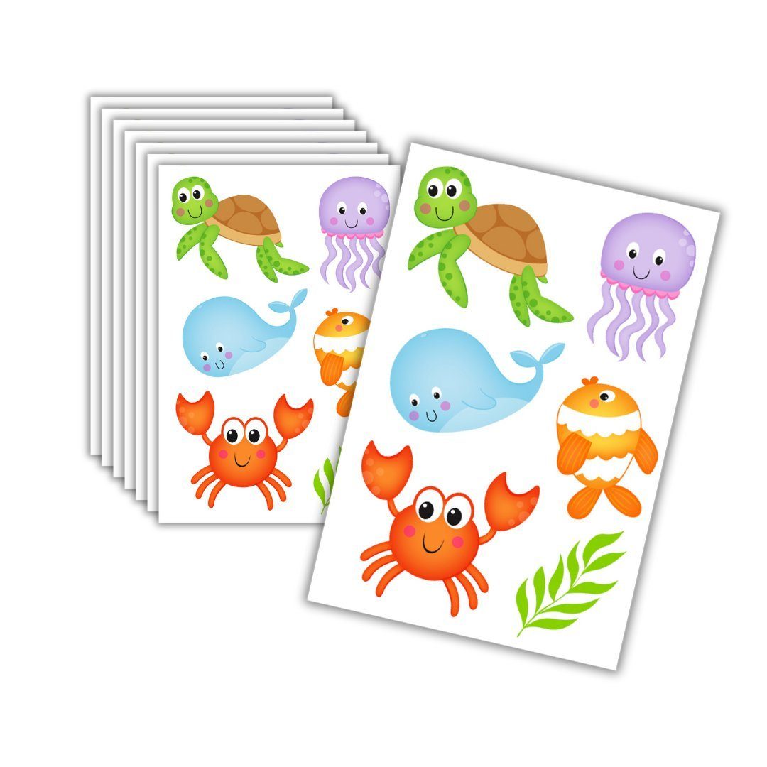 Partystrolche Kindertattoo 8 x Tattoos Unter dem Meer 1 (Wal), Mitgebsel für Kindergeburtstag, 8 Unter dem Meer 1 Tattoos, abwaschbar, hautfreundlich, dermatologisch getestet, made in Germany