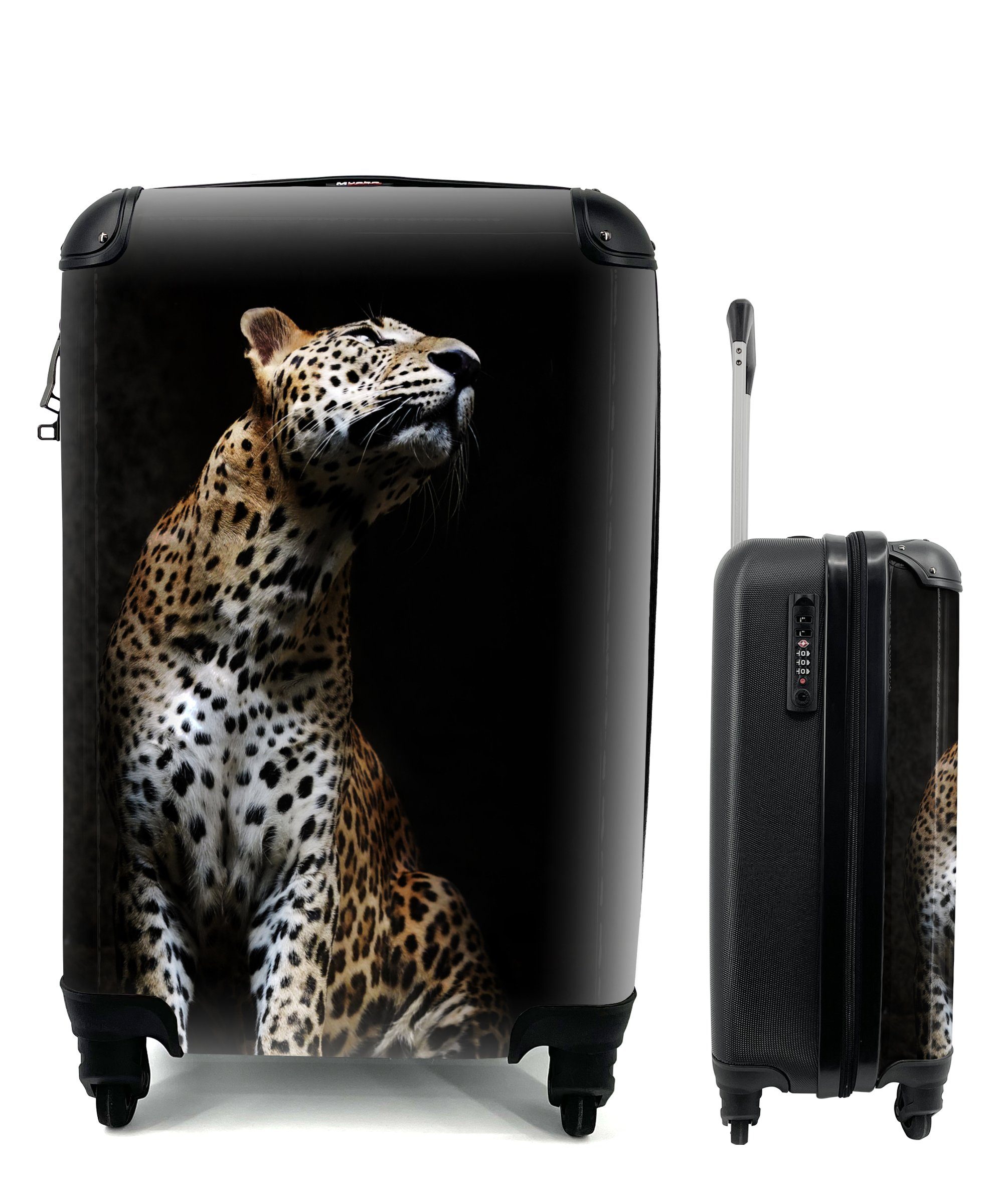 MuchoWow Handgepäckkoffer Leopard - Schwarz - Farbton, 4 Rollen, Reisetasche mit rollen, Handgepäck für Ferien, Trolley, Reisekoffer