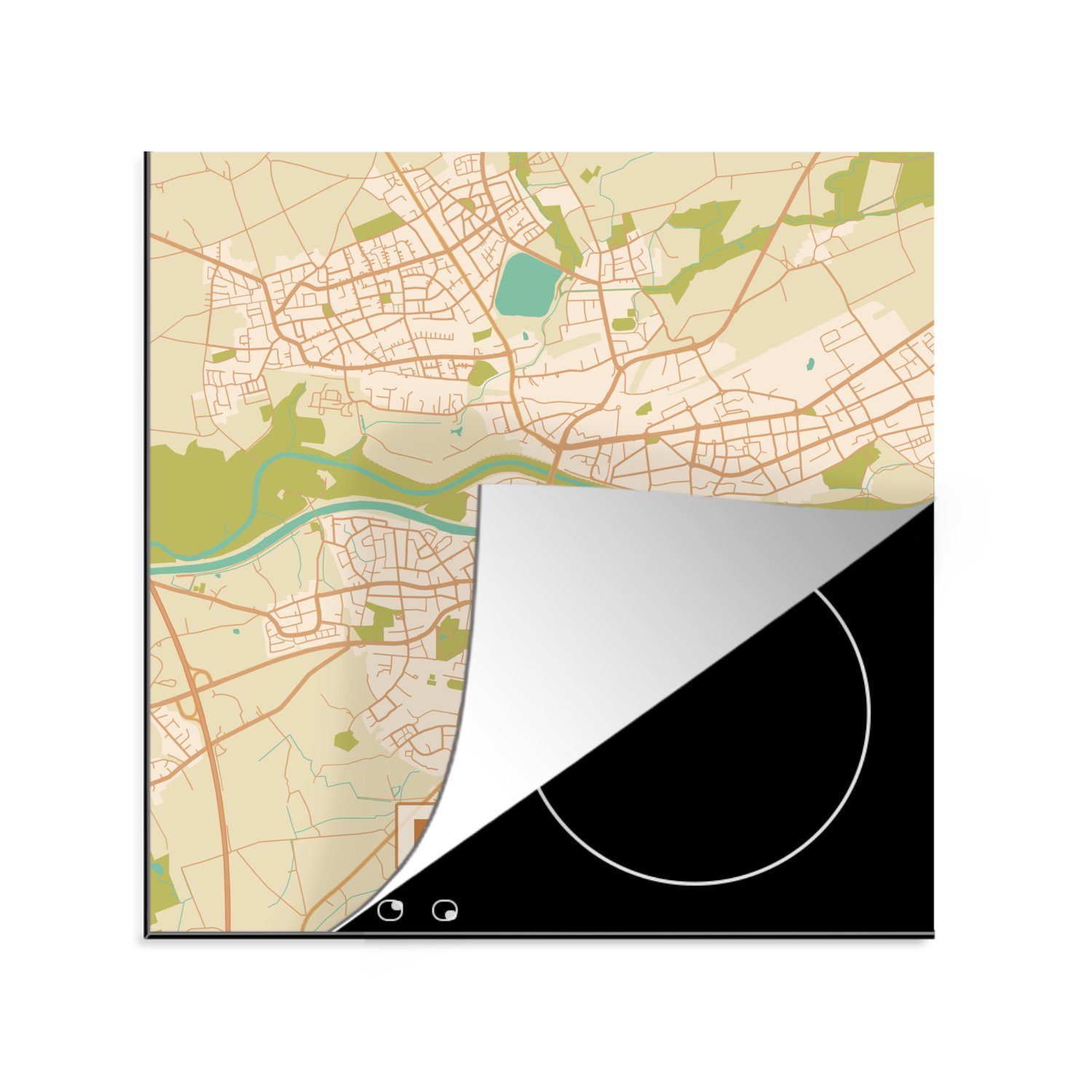 MuchoWow Herdblende-/Abdeckplatte Dorsten - Karte - Stadtplan - Vintage, Vinyl, (1 tlg), 78x78 cm, Ceranfeldabdeckung, Arbeitsplatte für küche