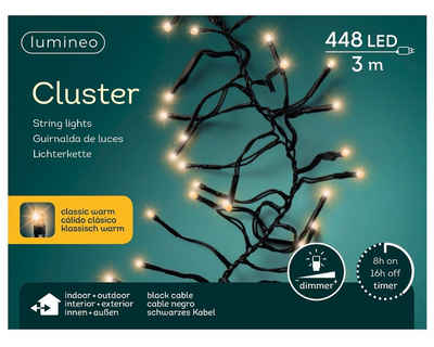 Lumineo LED-Lichterkette Lumineo Lichterkette Cluster 448 LED 3 m klassisch warm, schwarz, Dimmbar, Timer, Indoor, Outdoor