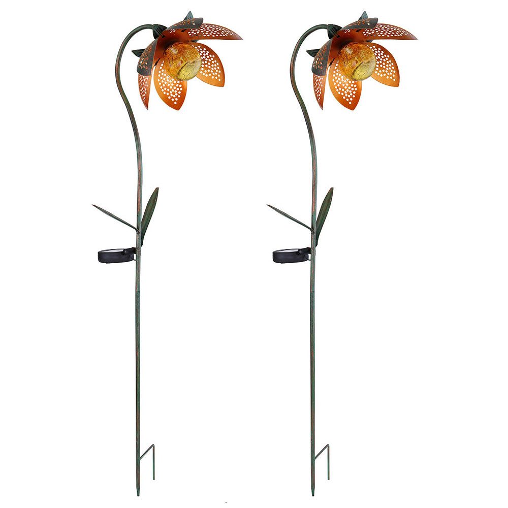 GLOBO LIGHTING LED Solarleuchte, LED-Leuchtmittel fest verbaut, Tageslichtweiß, Solarleuchte Stecklampe Außenleuchte LED Crackle-Glas Blume Garten 2x