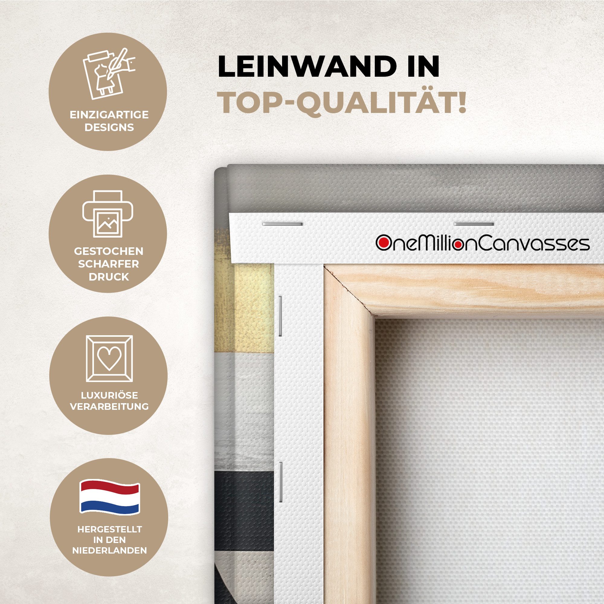 OneMillionCanvasses® Leinwandbild Abstrakt - Gold - Silber - Formen - Ästhetik, Fotodruck (1 St), Leinwand Bilder Klein, Wand Dekoration Aesthetic 30x20 cm