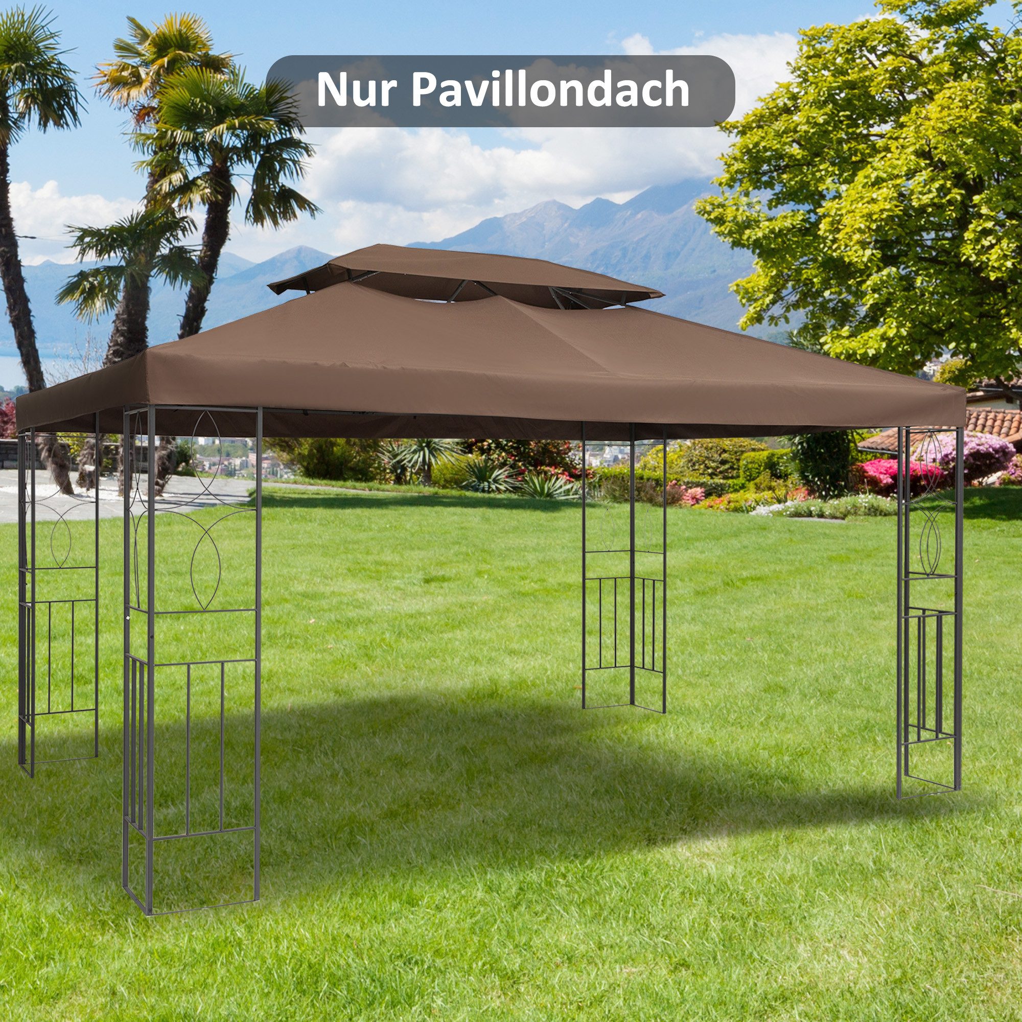 Outsunny Pavillon-Ersatzdach Ersatzdach 3 x 4 m wasserabweisend Pavillondach mit Doppeldach, 180 g/m², 400 x 400 cm (Ersatzdach, Gartenpavillonersatzdach), für Gartenpavillon, Polyester, Kaffee