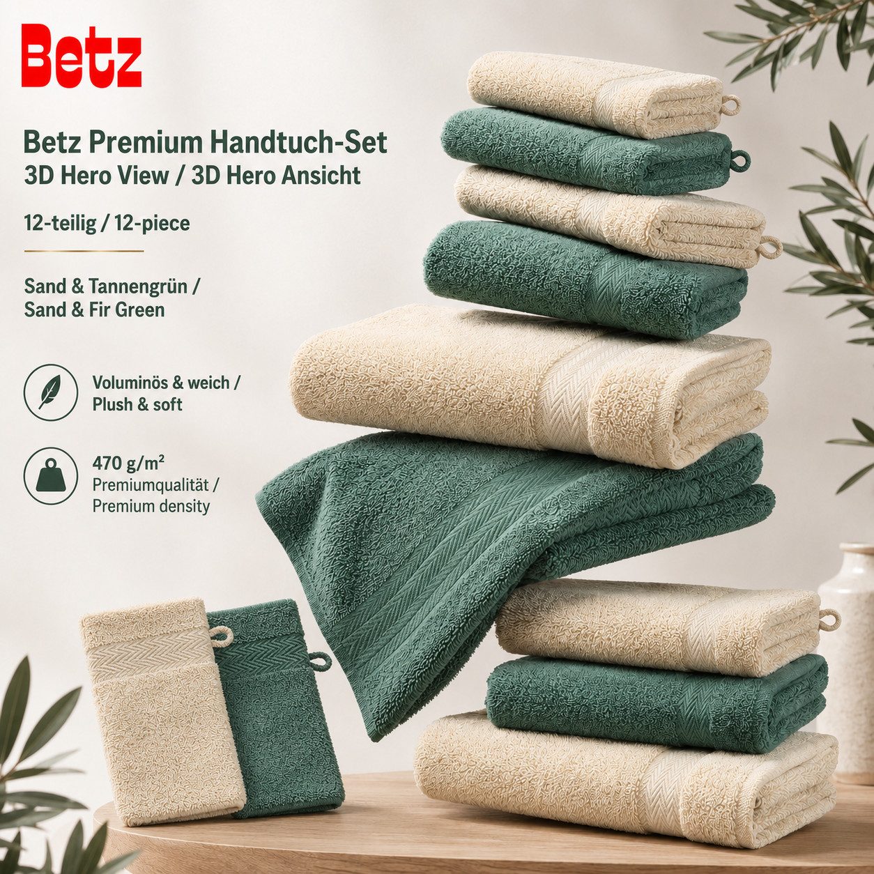 Betz Handtücher Premium Handtuch-Set 12-tlg., 100% Baumwolle (Set, 12-St), Duschtücher,Handtücher, Gästetücher, Seiftücher,Waschhandschuhe – Bild 5 von 5